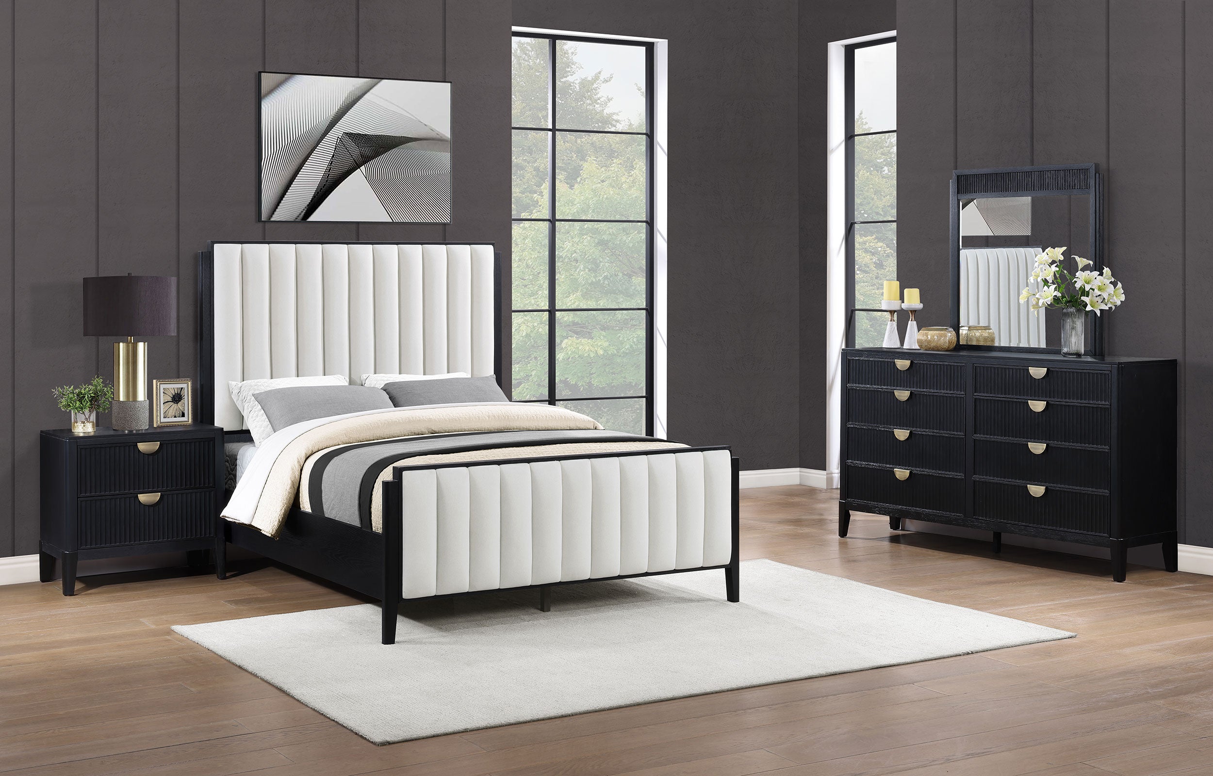 Tampa Furniture Outlet - Coaster - Brookmead 4-piece Upholstered Eastern King Bedroom Set Black - 224710KE-S4