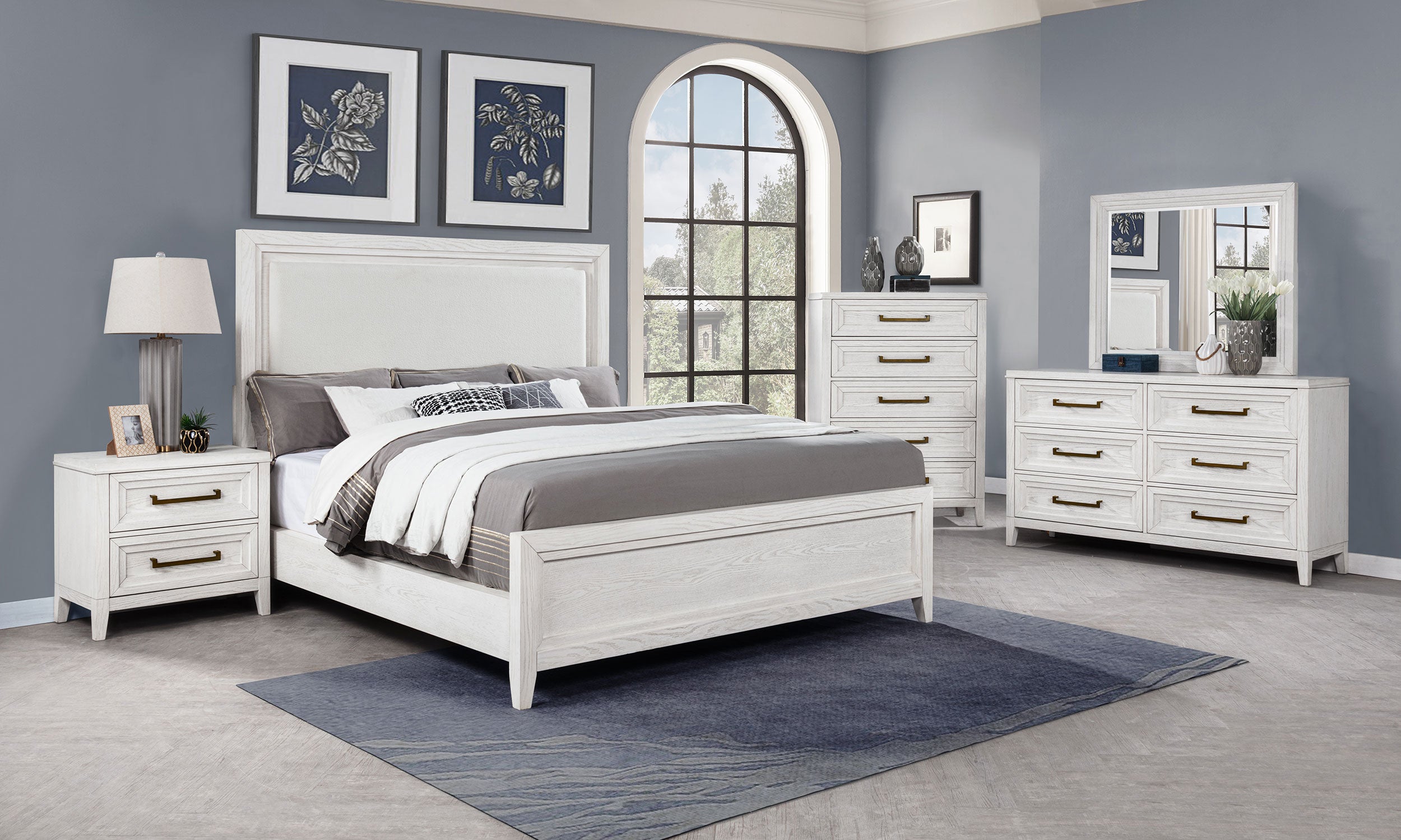 Tampa Furniture Outlet - Coaster - Marielle 5-piece Eastern King Bedroom Set Distressed White  - 224841KE-S5