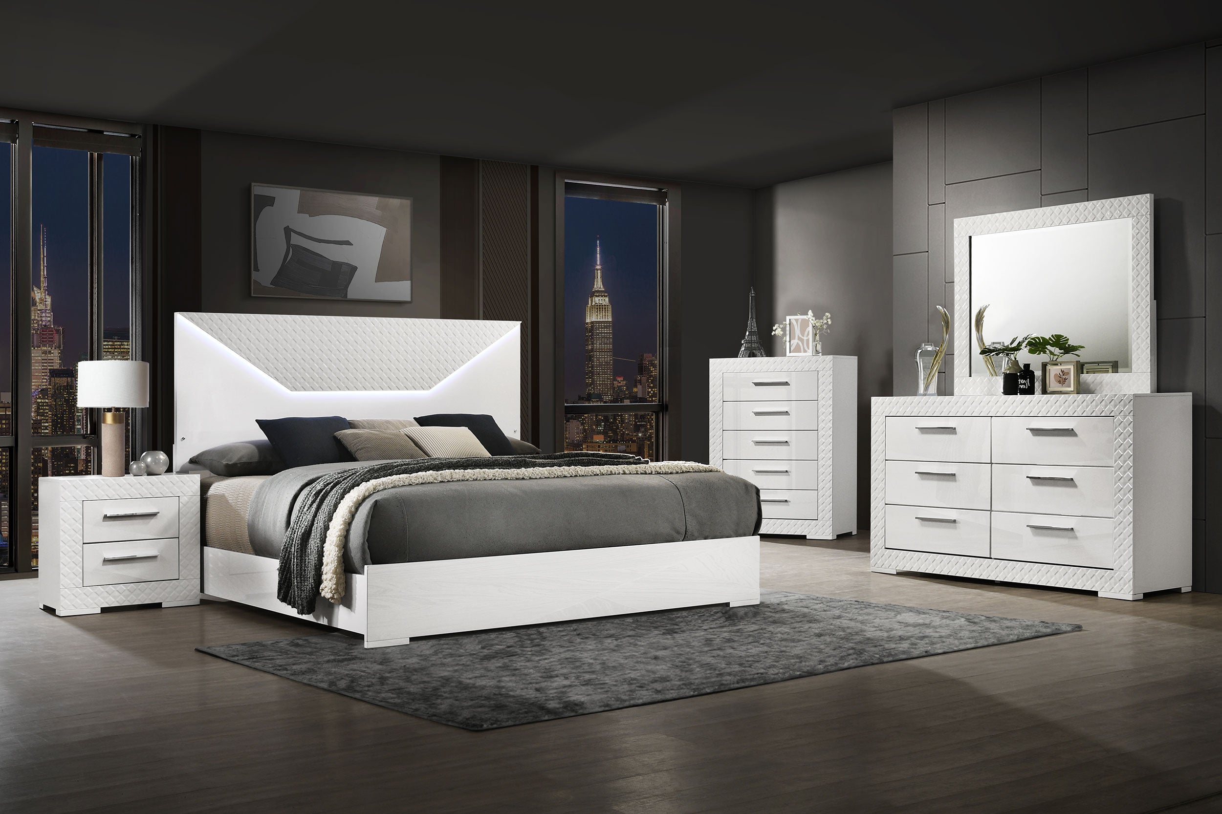 Tampa Furniture Outlet - Coaster - Ives 5-piece Queen Bedroom Set White High Gloss - 224941Q-S5