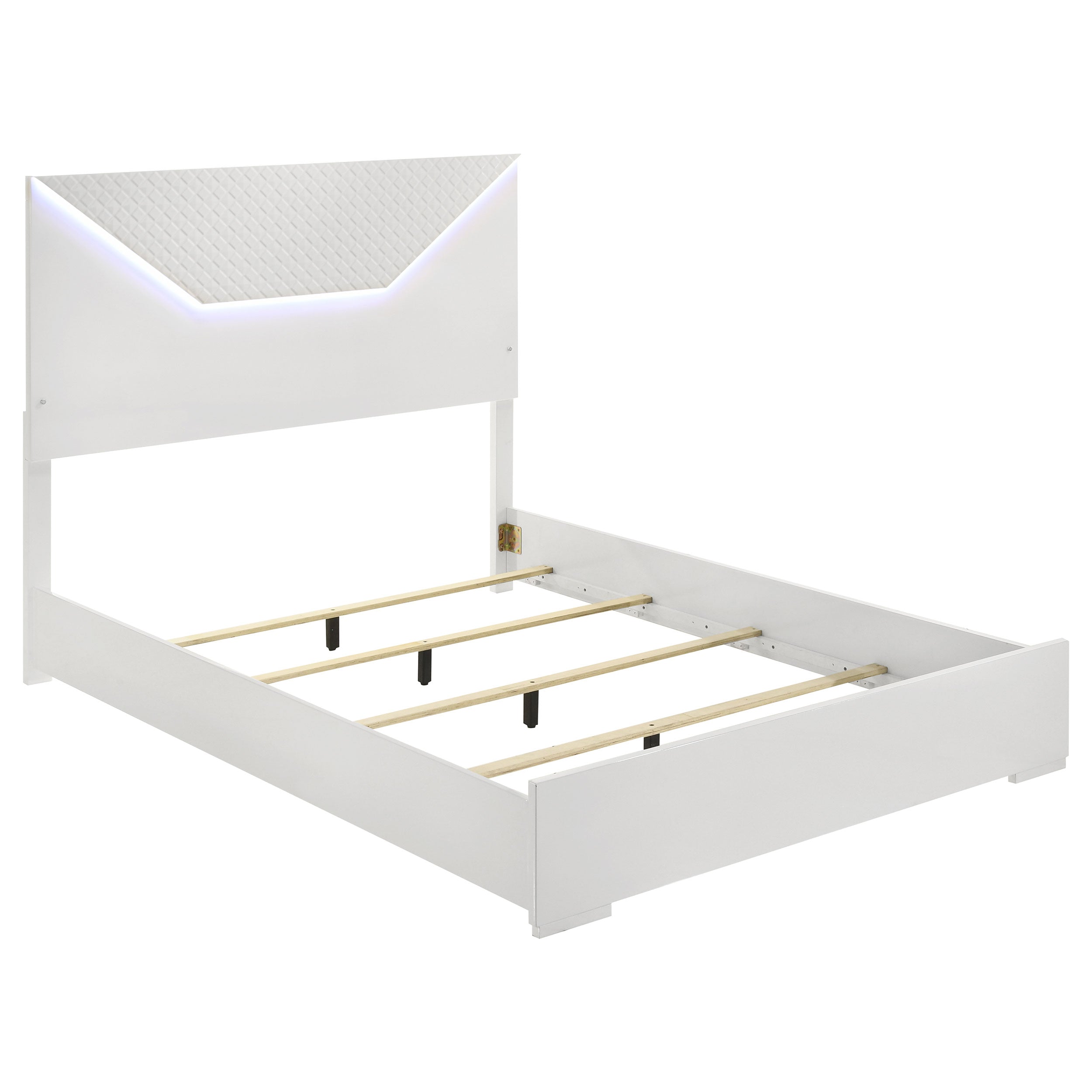 Tampa Furniture Outlet - Coaster - Ives Queen Panel Bed LED Headboard White High Gloss - 224941Q