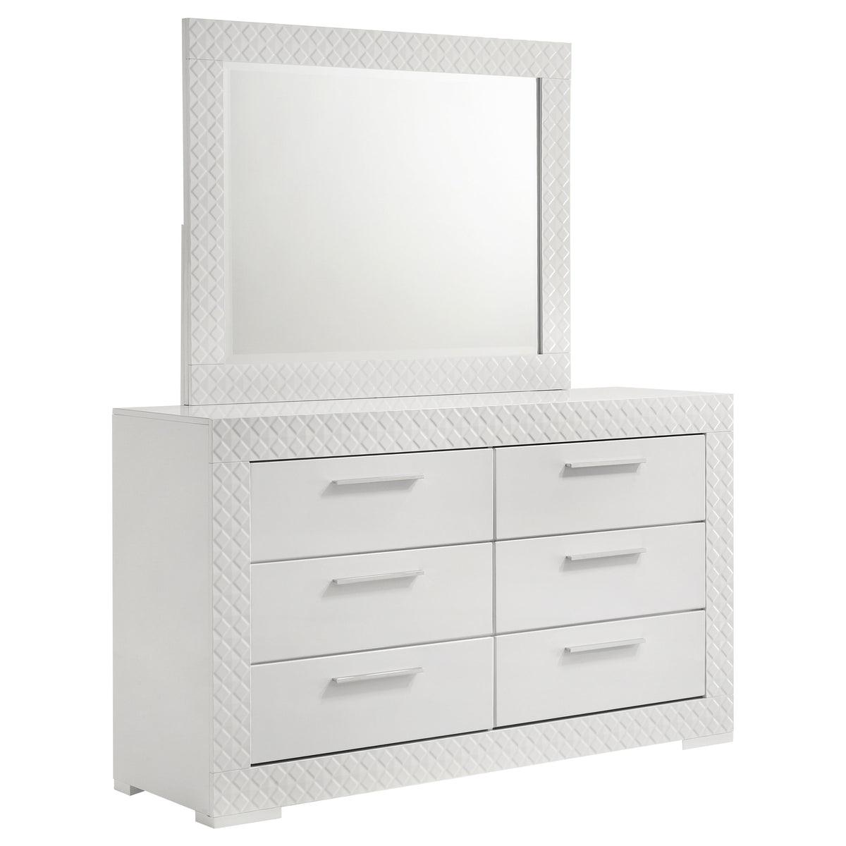 Tampa Furniture Outlet - Coaster - Ives 6-drawer Dresser and Mirror White High Gloss - 224943M