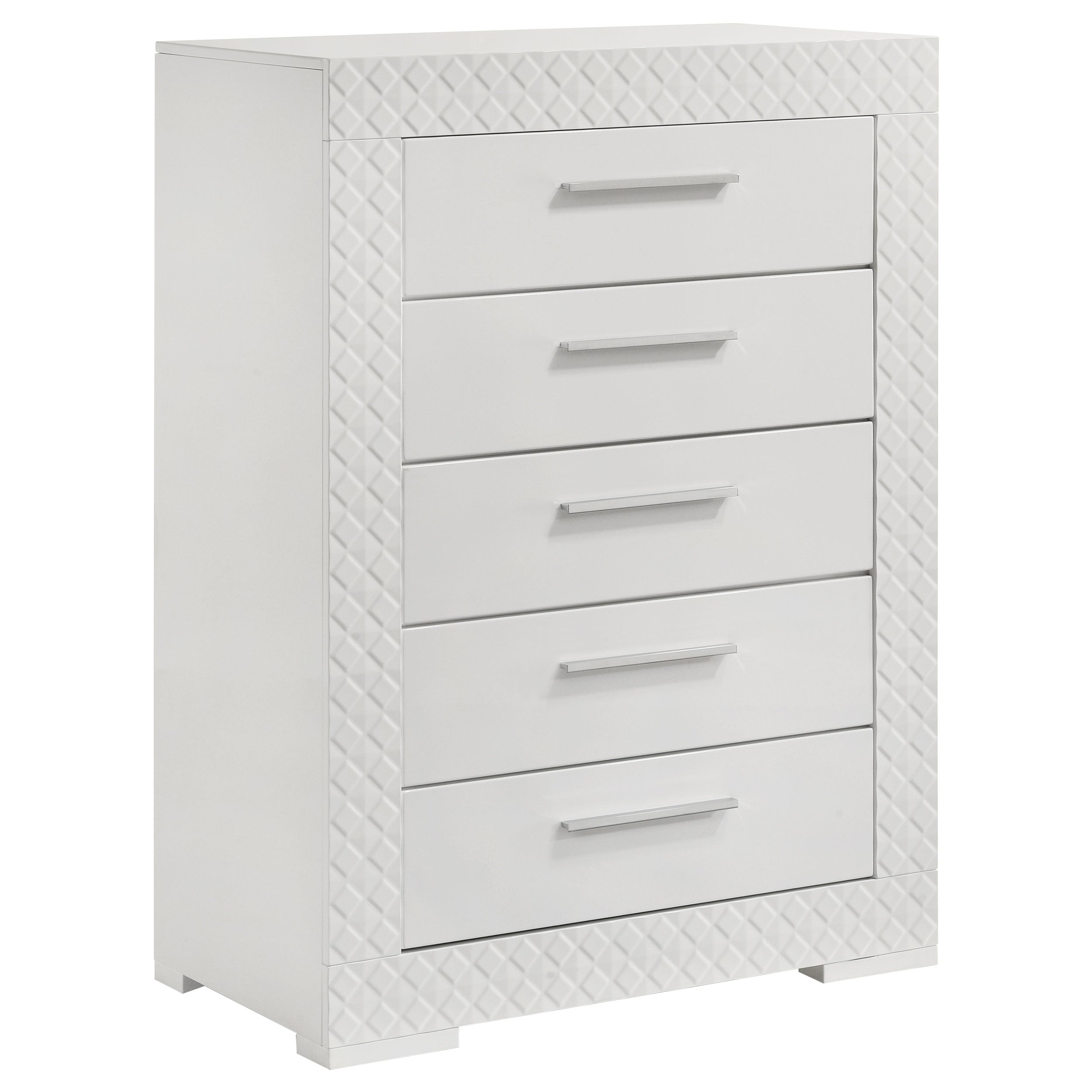 Tampa Furniture Outlet - Coaster - Ives 5-drawer Bedroom Chest of Drawers White High Gloss - 224945
