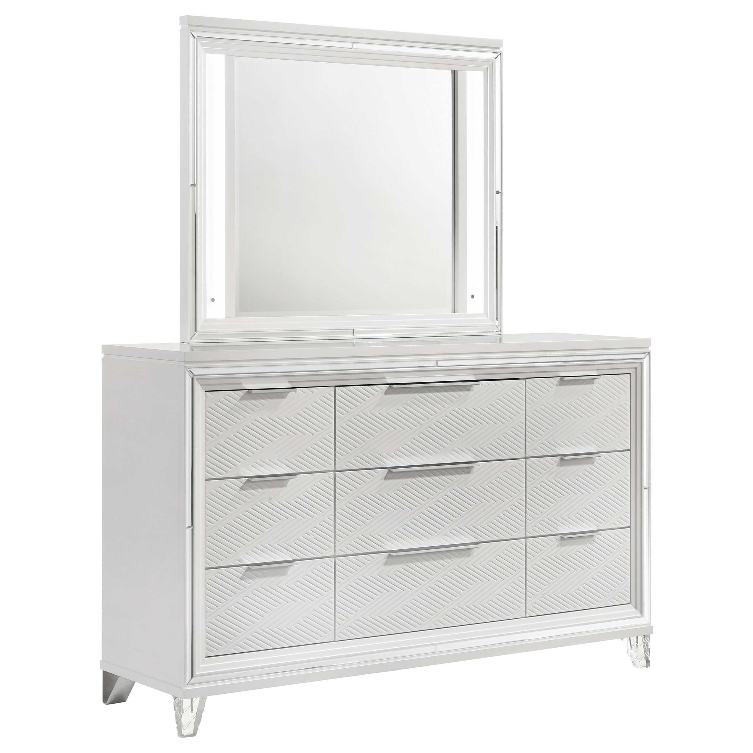Tampa Furniture Outlet - Coaster - Marmore 9-drawer Dresser and LED Mirror White - 224963M