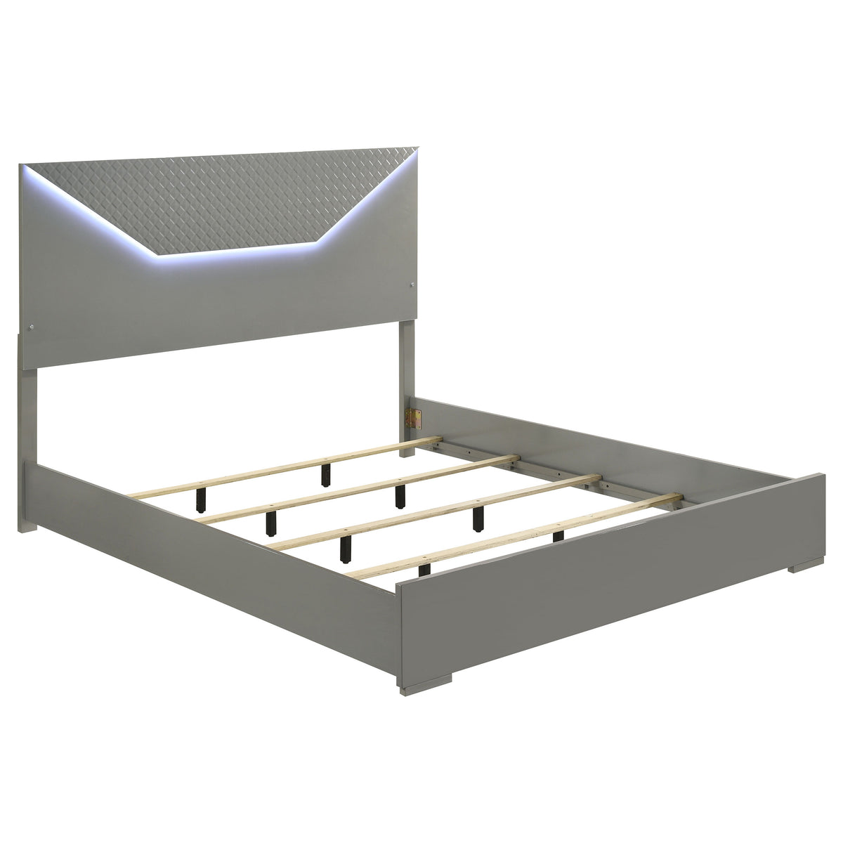 Tampa Furniture Outlet - Coaster - Ives Eastern King Panel Bed LED Headboard Grey High Gloss - 224971KE