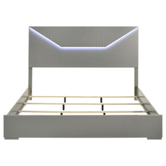 Ives Eastern King Panel Bed LED Headboard Grey High Gloss