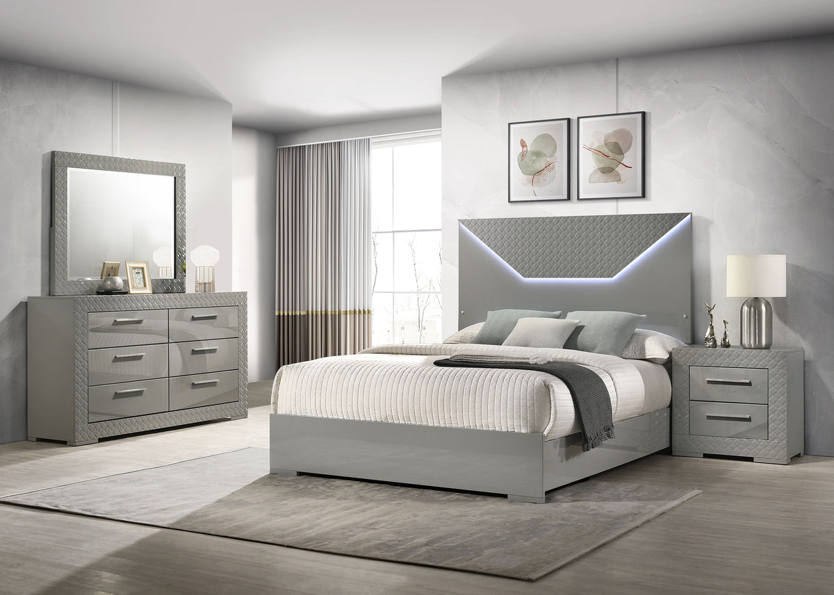 Tampa Furniture Outlet - Coaster - Ives 4-piece Queen Bedroom Set Grey High Gloss - 224971Q-S4