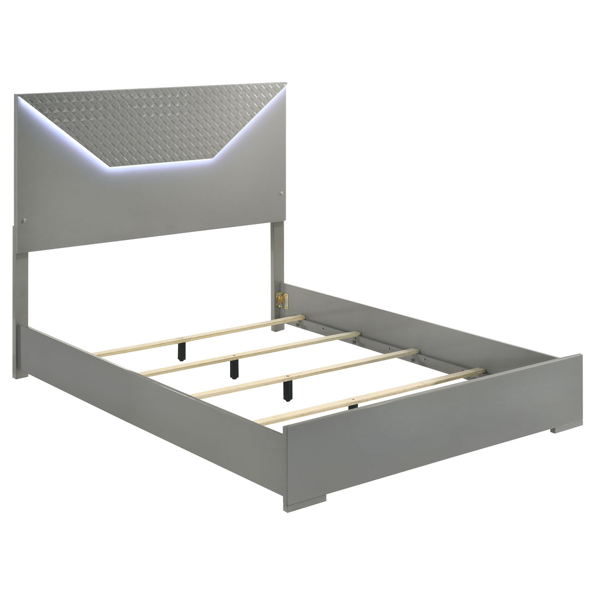 Tampa Furniture Outlet - Coaster - Ives Queen Panel Bed LED Headboard Grey High Gloss - 224971Q