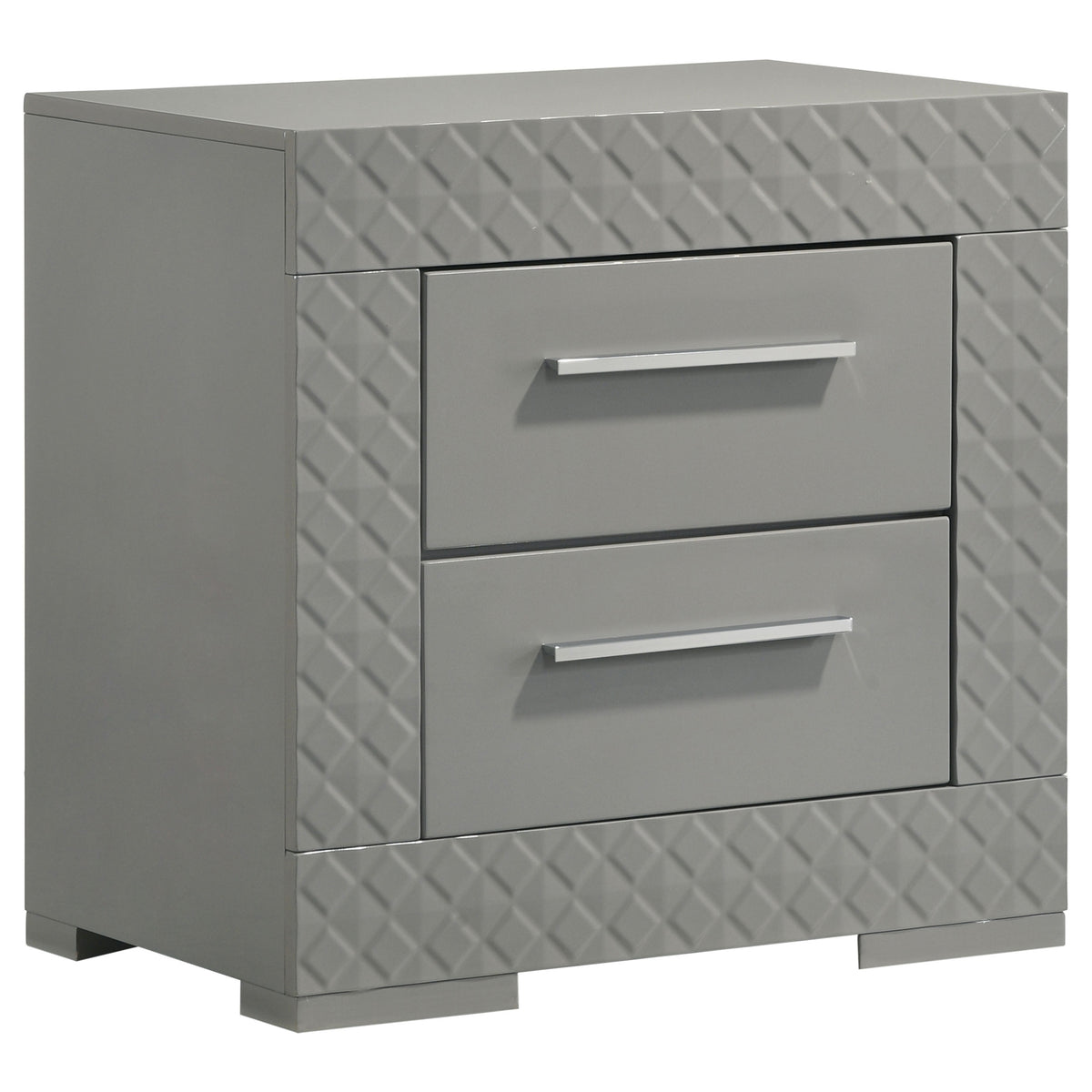 Tampa Furniture Outlet - Coaster - Ives 2-drawer Nightstand Bedside Table Grey High Gloss - 224972