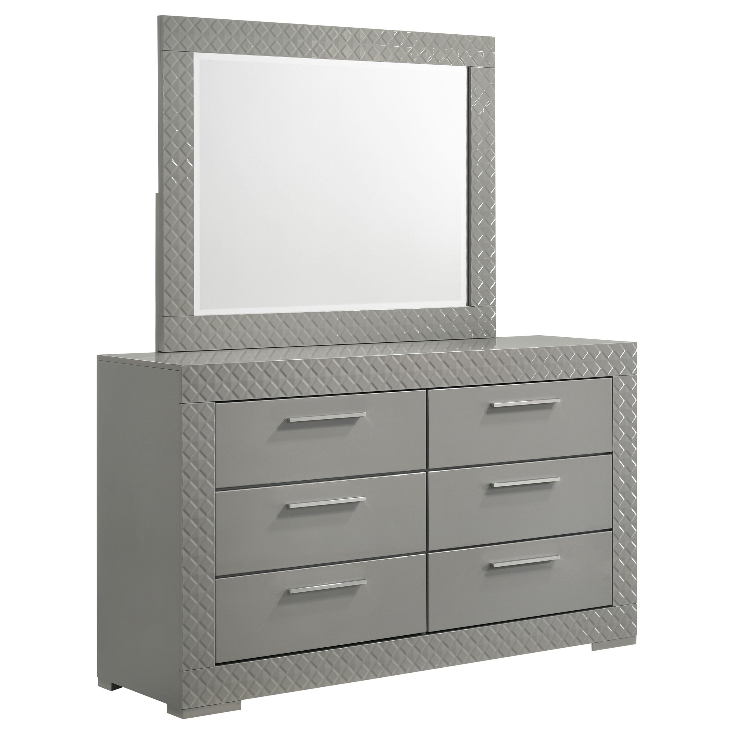Tampa Furniture Outlet - Coaster - Ives 6-drawer Dresser and Mirror Grey High Gloss - 224973M