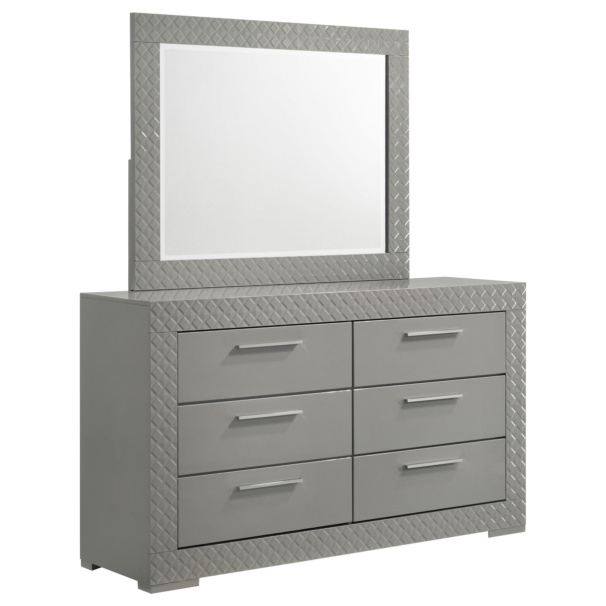 Tampa Furniture Outlet - Coaster - Ives 6-drawer Dresser and Mirror Grey High Gloss - 224973M