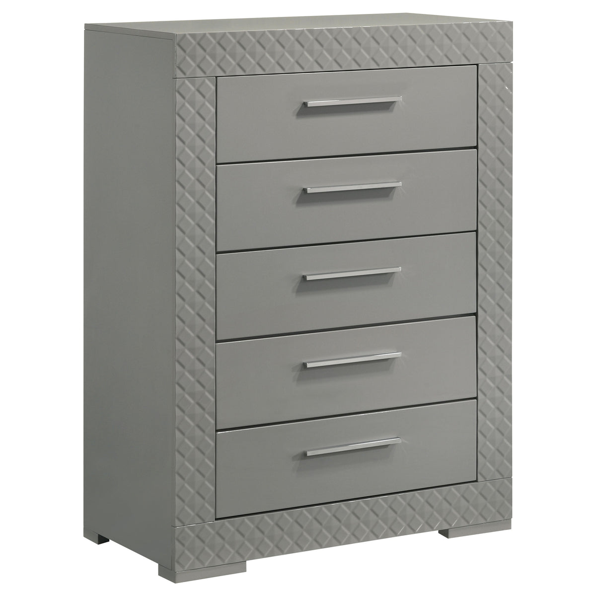 Tampa Furniture Outlet - Coaster - Ives 5-drawer Bedroom Chest of Drawers Grey High Gloss - 224975