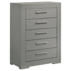 Tampa Furniture Outlet - Coaster - Ives 5-drawer Bedroom Chest of Drawers Grey High Gloss - 224975