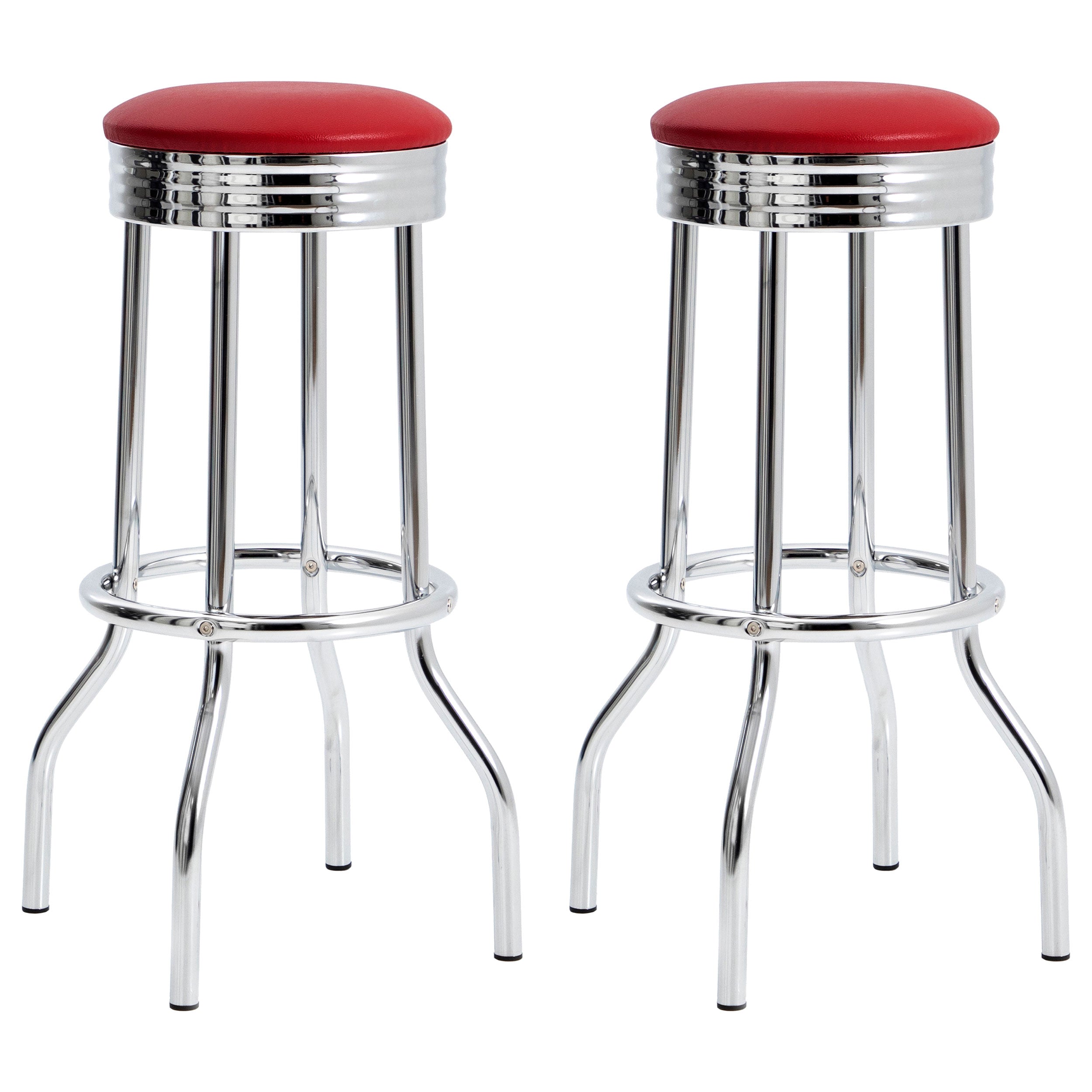 Tampa Furniture Outlet - Coaster - Retro Upholstered Metal Swivel Bar Stool Red (Set of 2) - 2299R