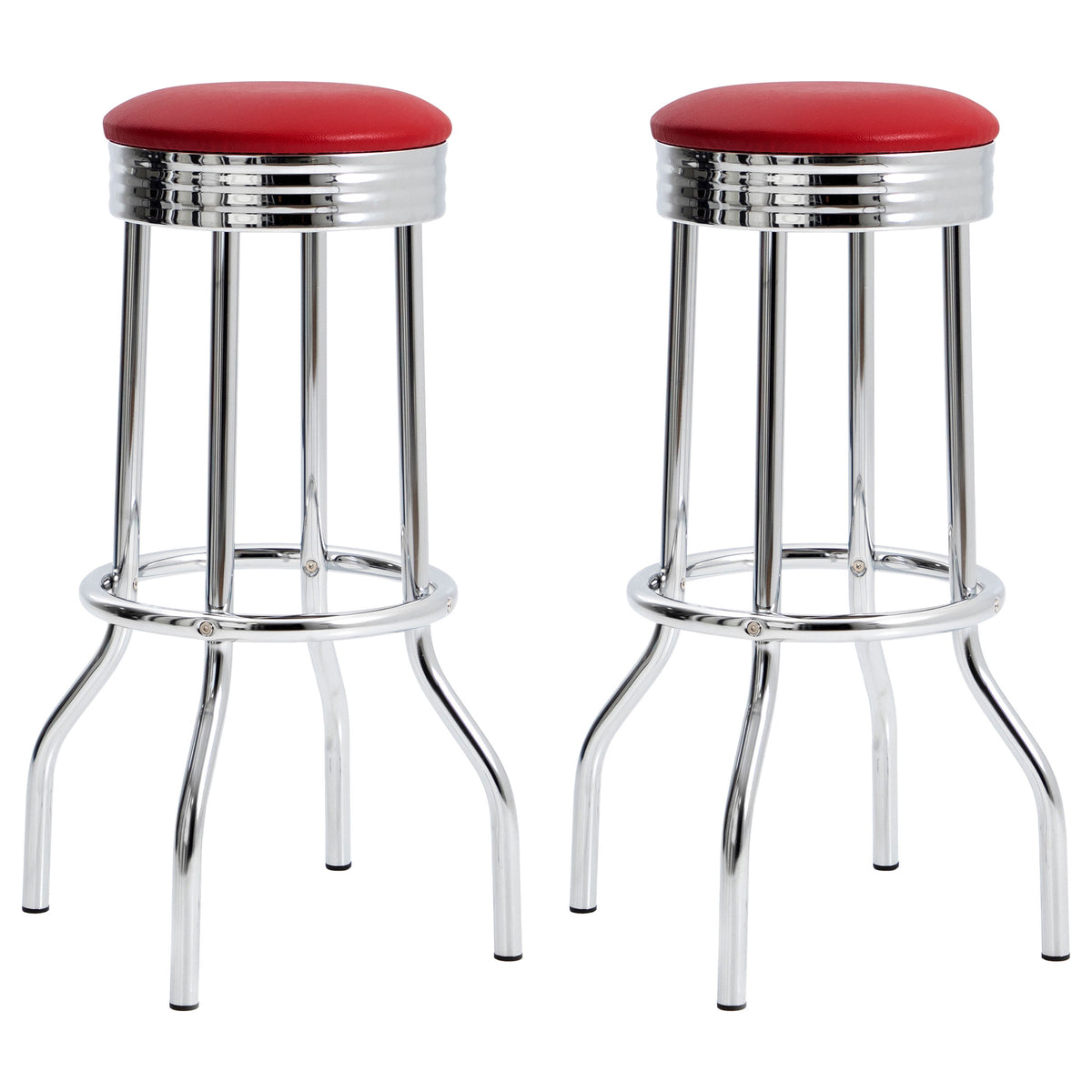 Tampa Furniture Outlet - Coaster - Retro Upholstered Metal Swivel Bar Stool Red (Set of 2) - 2299R