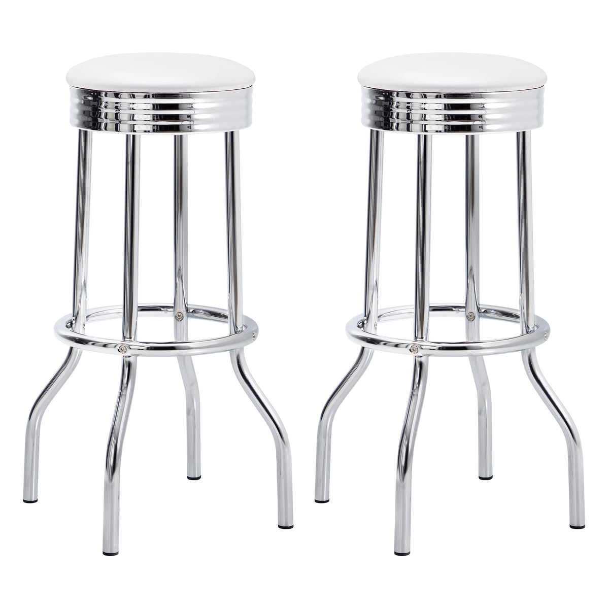 Tampa Furniture Outlet - Coaster - Retro Upholstered Metal Swivel Bar Stool White (Set of 2) - 2299W