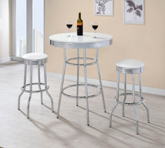 Tampa Furniture Outlet - Coaster - Retro 3-piece Round 1950s Bistro Pub Bar Table Set White - 2300-S3