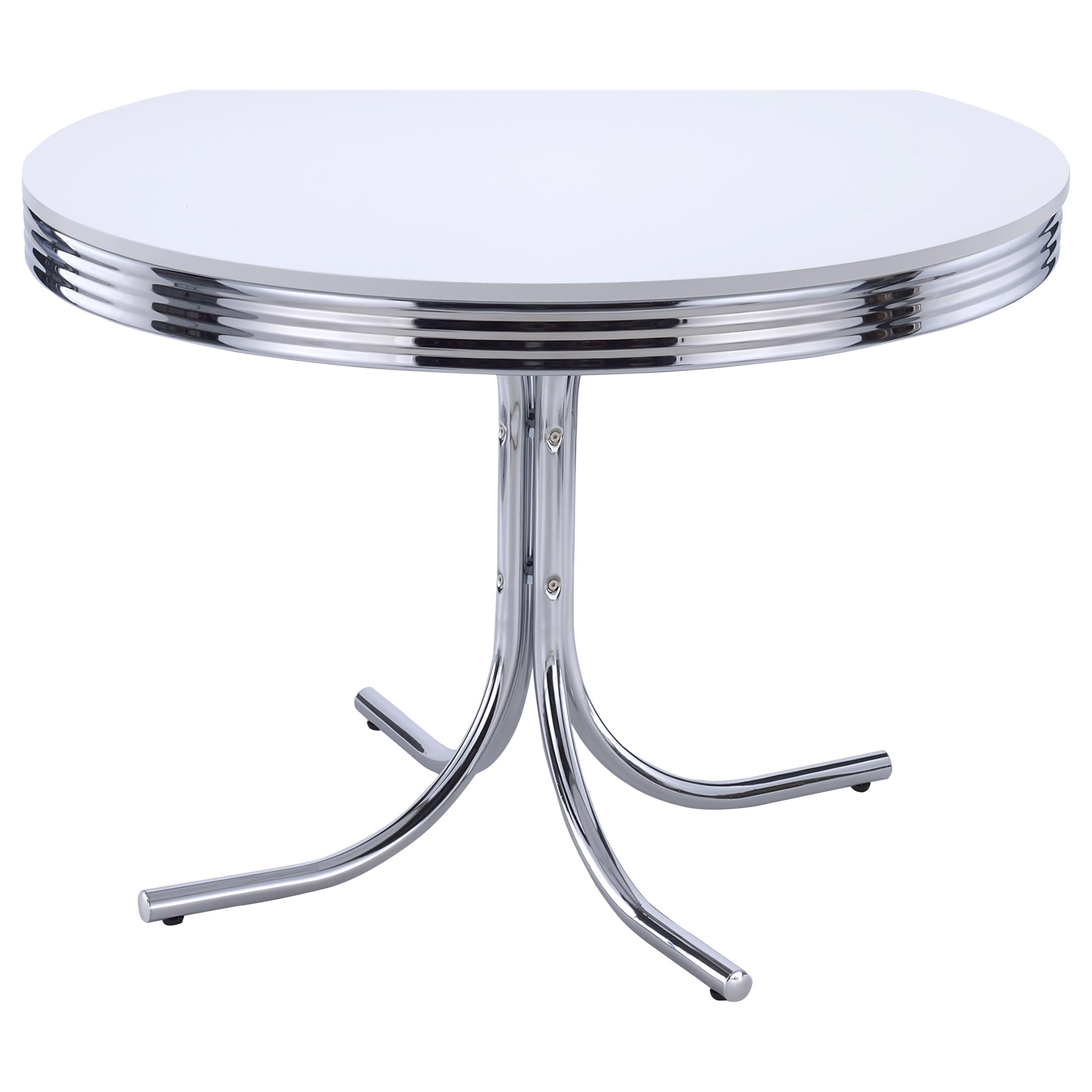Tampa Furniture Outlet - Coaster - Retro Round 42-inch Wood Top Dining Table White and Chrome - 2388