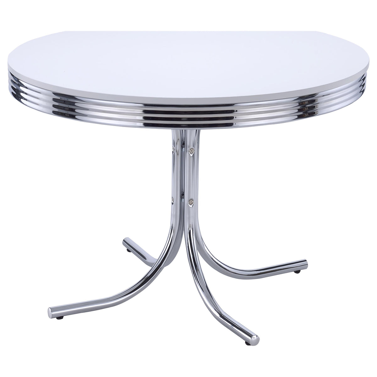 Tampa Furniture Outlet - Coaster - Retro Round 42-inch Wood Top Dining Table White and Chrome - 2388