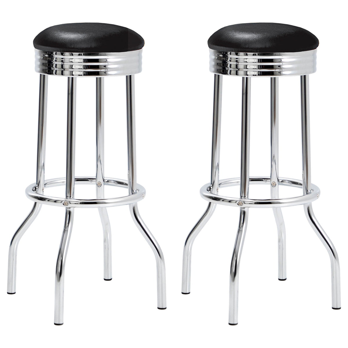 Tampa Furniture Outlet - Coaster - Retro Upholstered Metal Swivel Bar Stool Black (Set of 2) - 2408