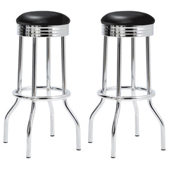 Tampa Furniture Outlet - Coaster - Retro Upholstered Metal Swivel Bar Stool Black (Set of 2) - 2408