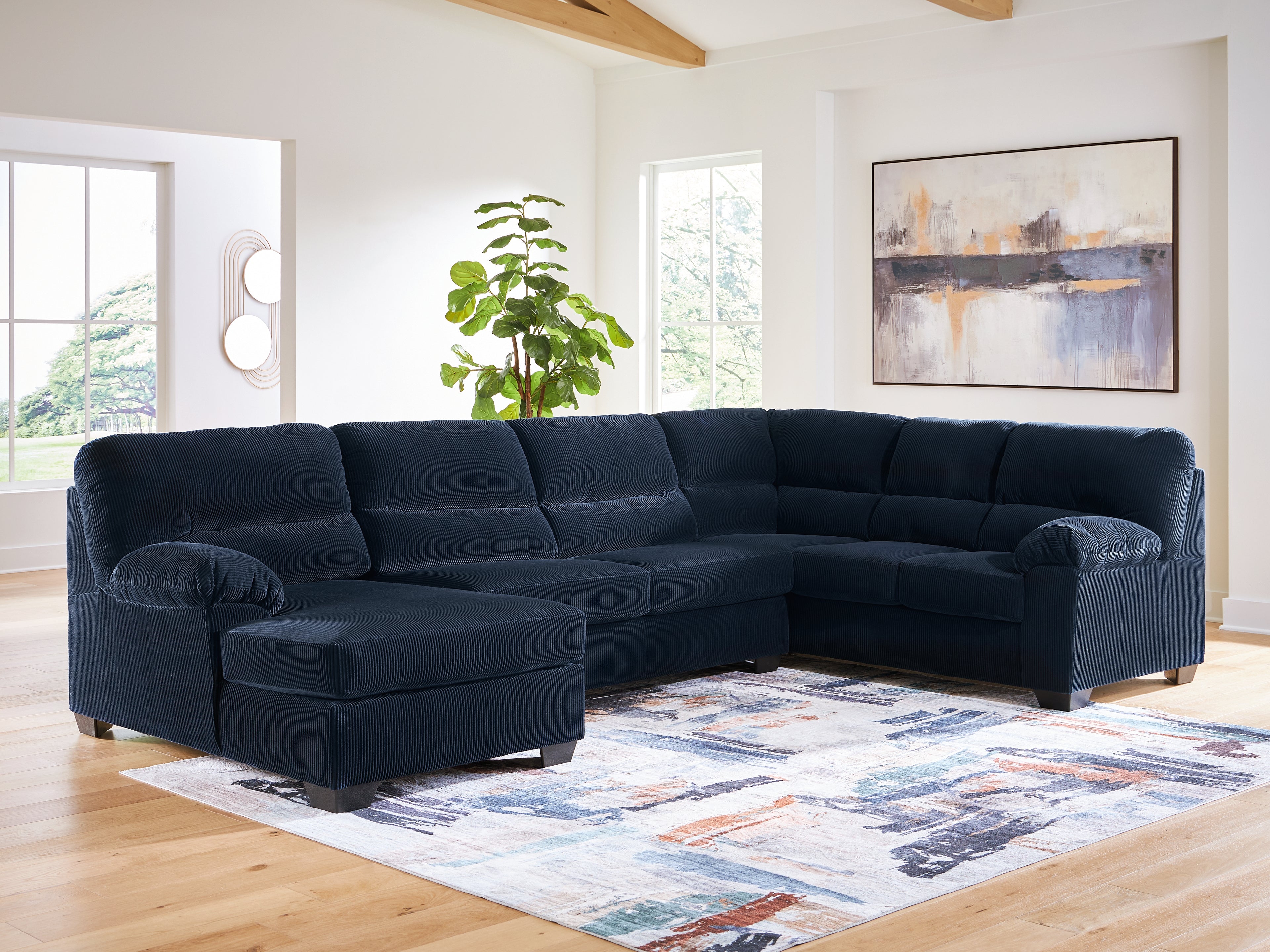 Tampa Furniture Outlet Lutz - Ashley Furniture - SimpleJoy Sectional - RAF 3-Piece Sectional with Chaise / Navy - 24205S1