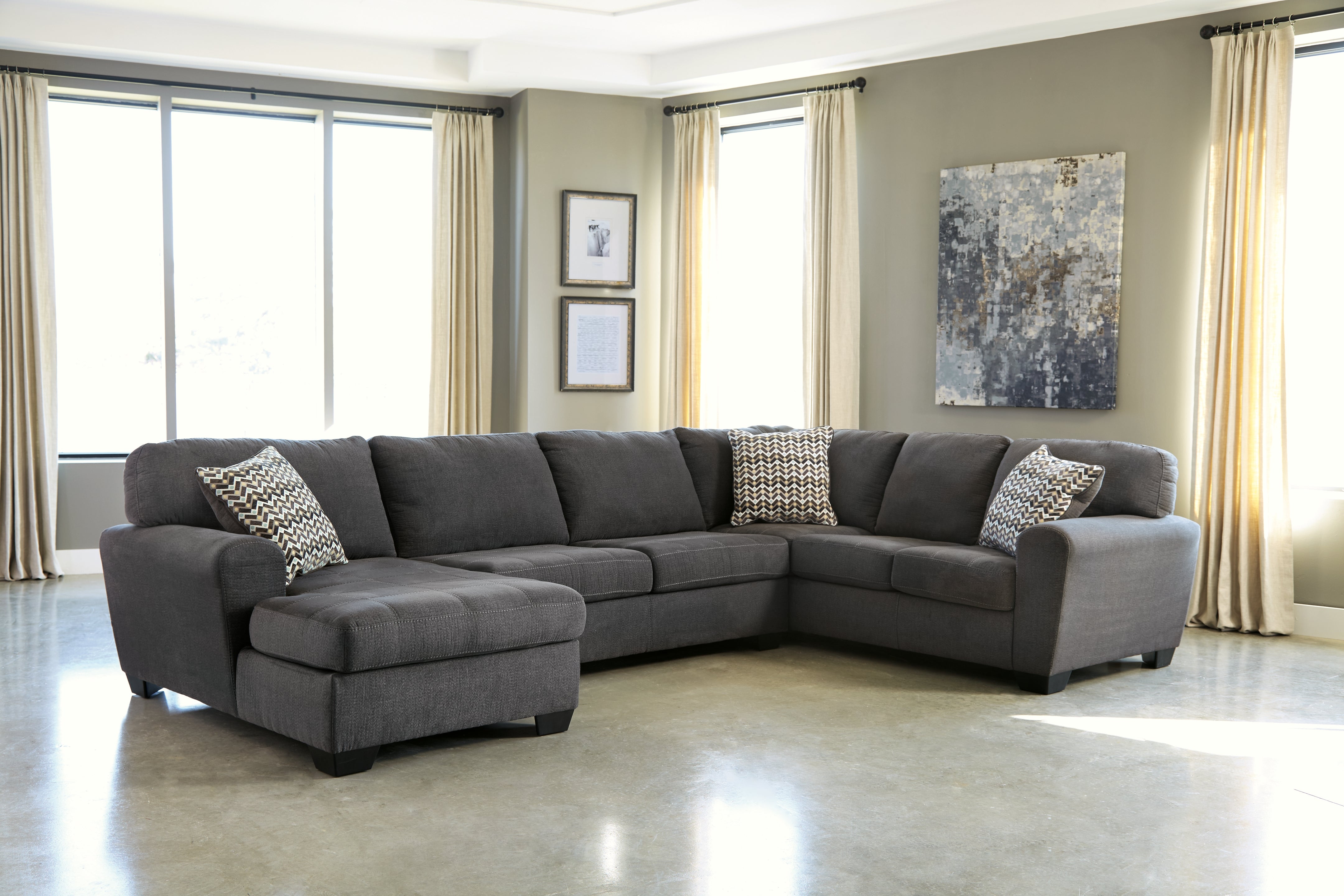 Tampa Furniture Outlet Lutz - Ashley Furniture - Ambee Sectional - RAF 3-Piece Sectional with Chaise / Slate - 28620S1