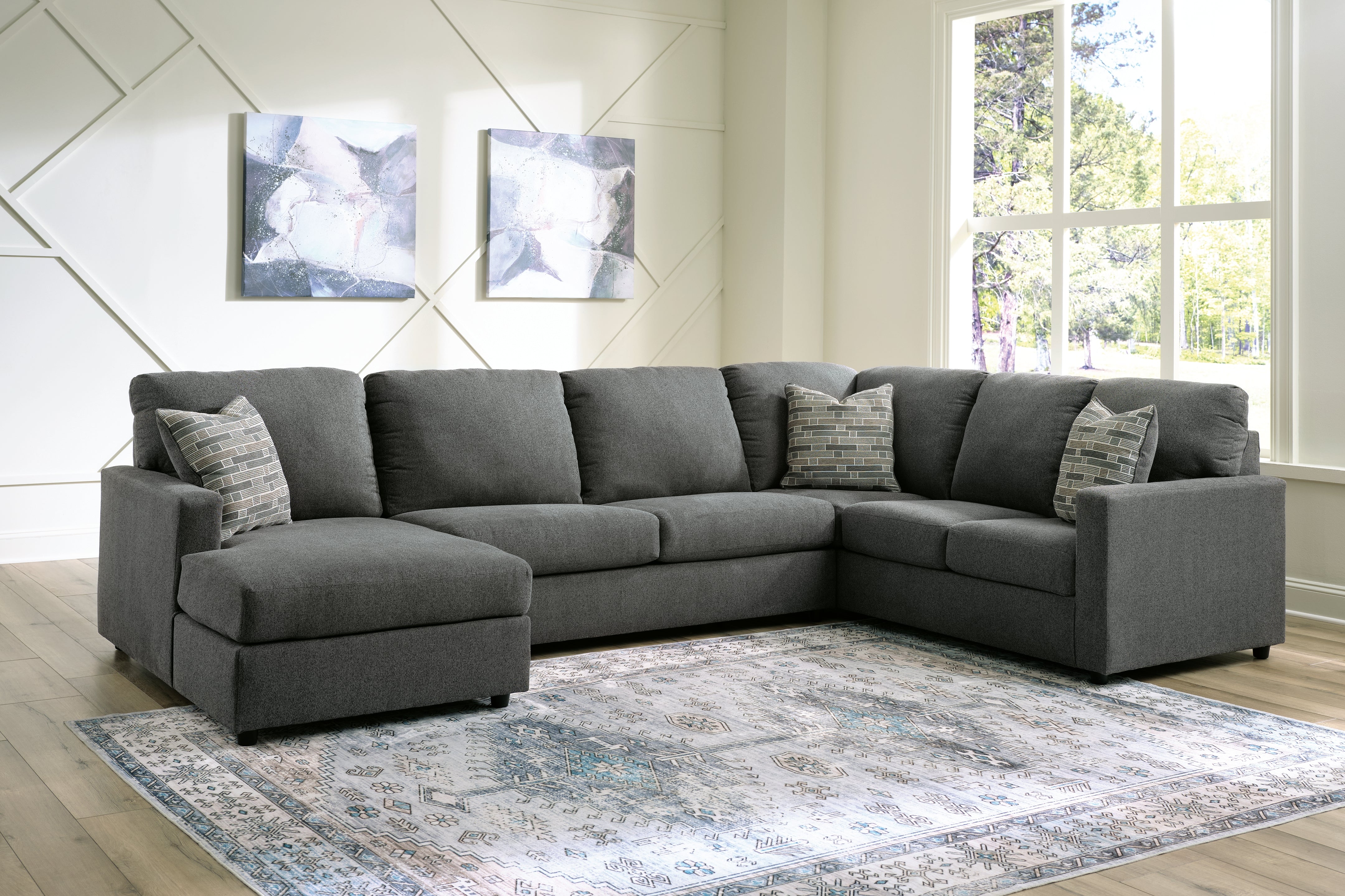 Tampa Furniture Outlet Lutz - Ashley Furniture - Edenfield Sectional - RAF 3-Piece Sectional with Chaise / Charcoal - 29003S1