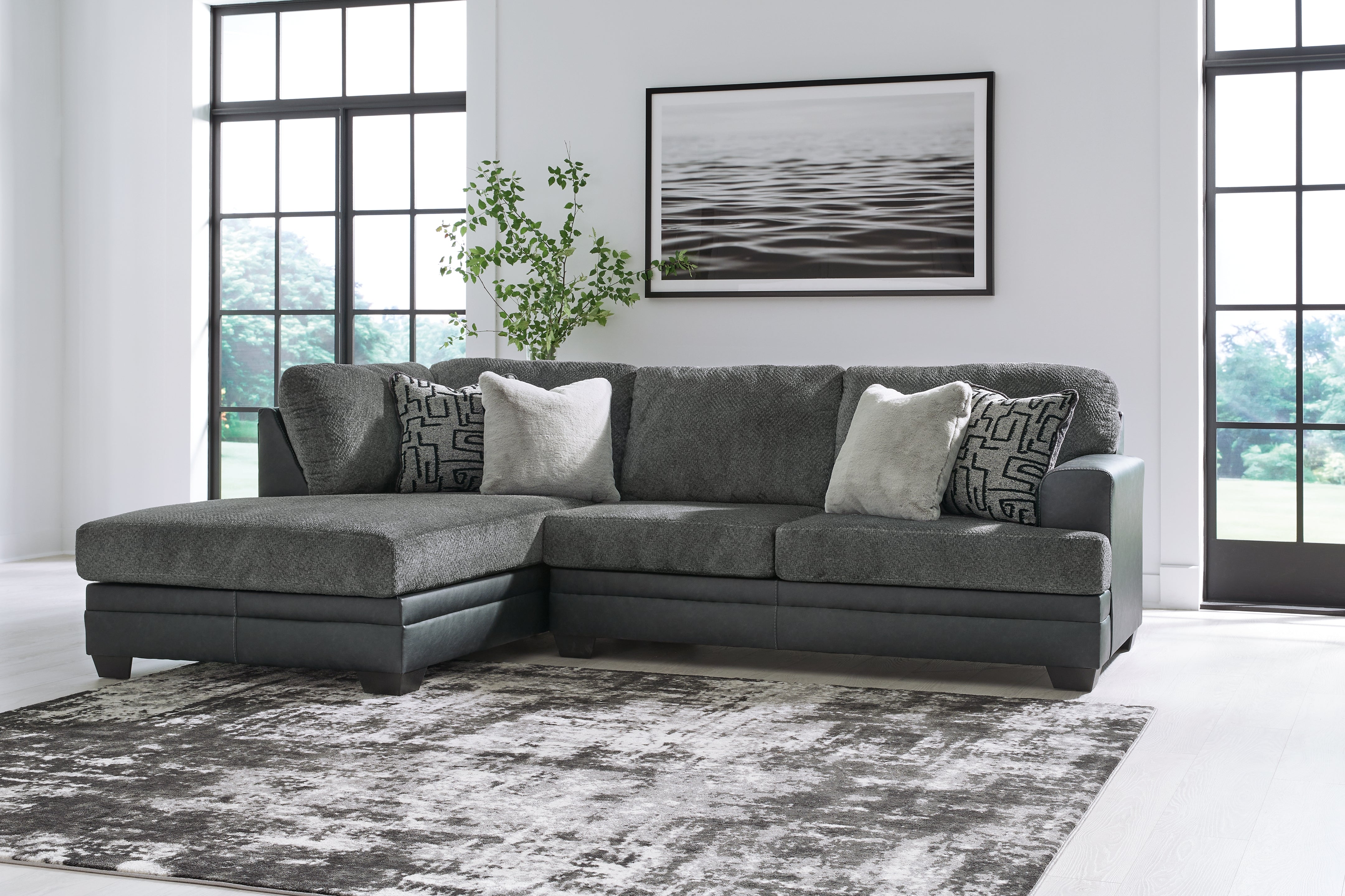 Tampa Furniture Outlet Lutz - Ashley Furniture - Brixley Pier Sectional - RAF 2-Piece Sectional with Chaise / Graphite - 29906S1