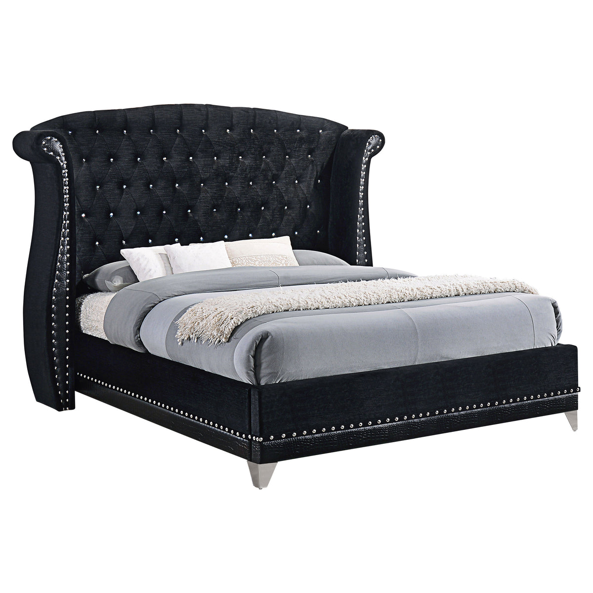Tampa Furniture Outlet - Coaster - Barzini Upholstered Eastern King Wingback Bed Black - 300643KE
