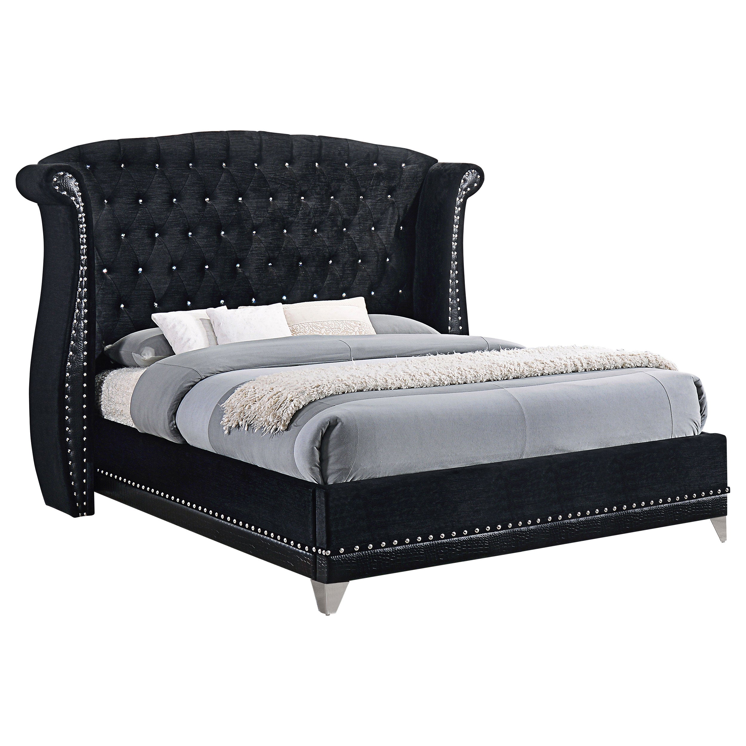 Tampa Furniture Outlet - Coaster - Barzini Upholstered Queen Wingback Bed Black - 300643Q