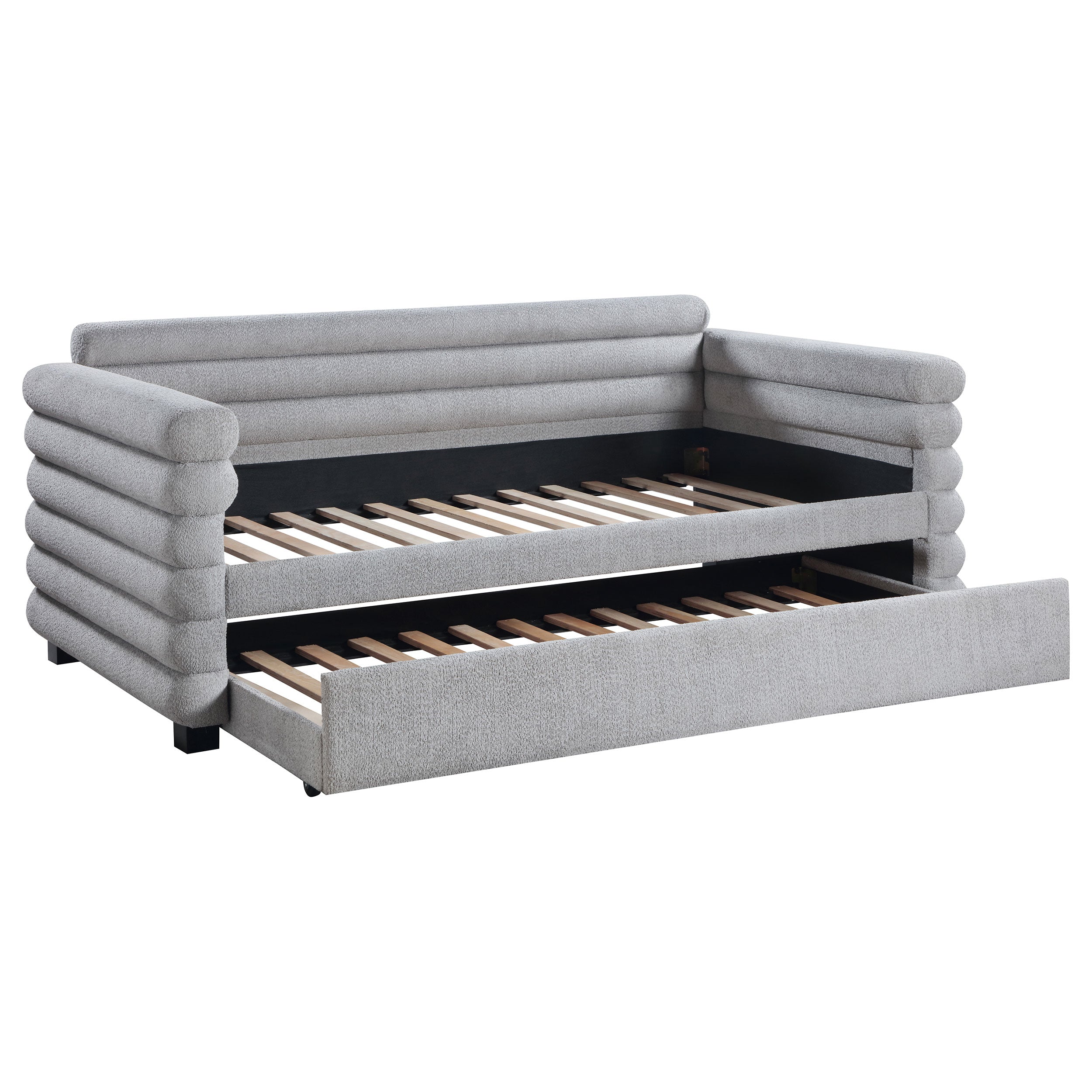 Tampa Furniture Outlet - Coaster - Patricia Boucle Upholstered Twin Day Bed with Trundle Grey  - 300718
