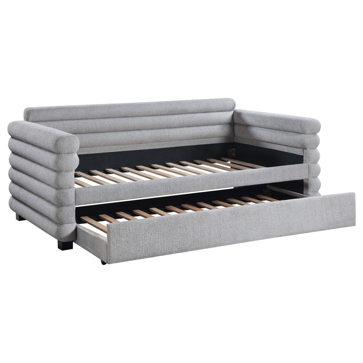 Tampa Furniture Outlet - Coaster - Patricia Boucle Upholstered Twin Day Bed with Trundle Grey  - 300718