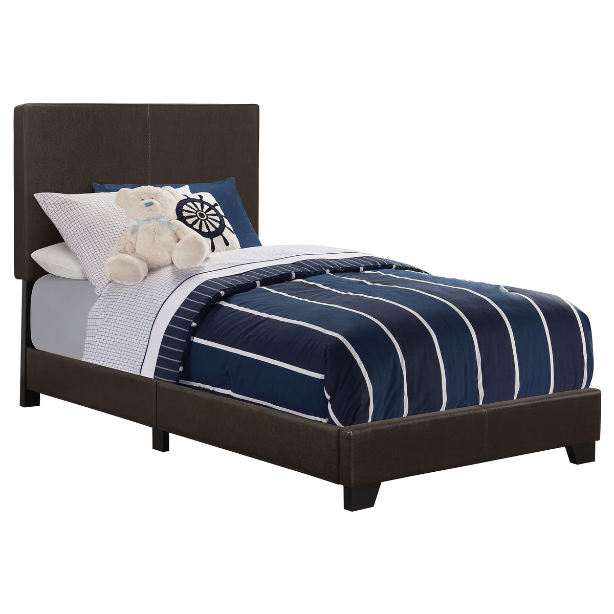 Tampa Furniture Outlet - Coaster - Dorian Faux Leather Upholstered Twin Panel Bed Brown - 300762T