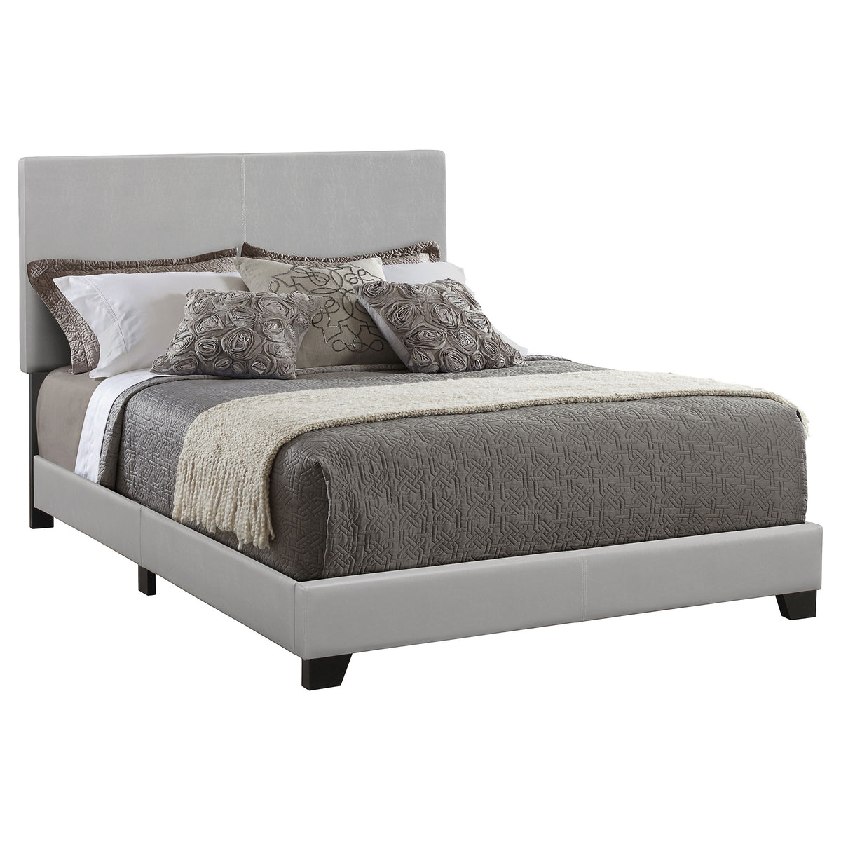 Tampa Furniture Outlet - Coaster - Dorian Faux Leather Upholstered Queen Panel Bed Grey - 300763Q