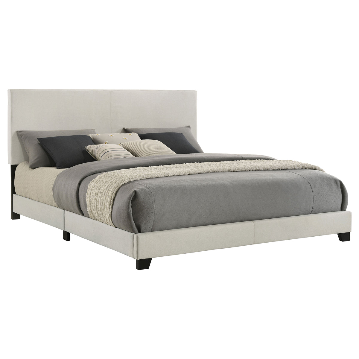 Tampa Furniture Outlet - Coaster - Dorian Fabric Upholstered Eastern King Panel Bed Cream - 300852KE