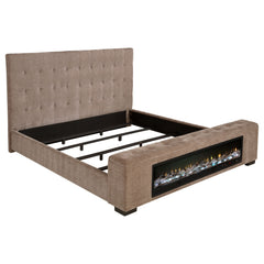 Tampa Furniture Outlet - Coaster - Senna Upholstered California King Audio Flame Visualizer Bed Brown - 305811KW