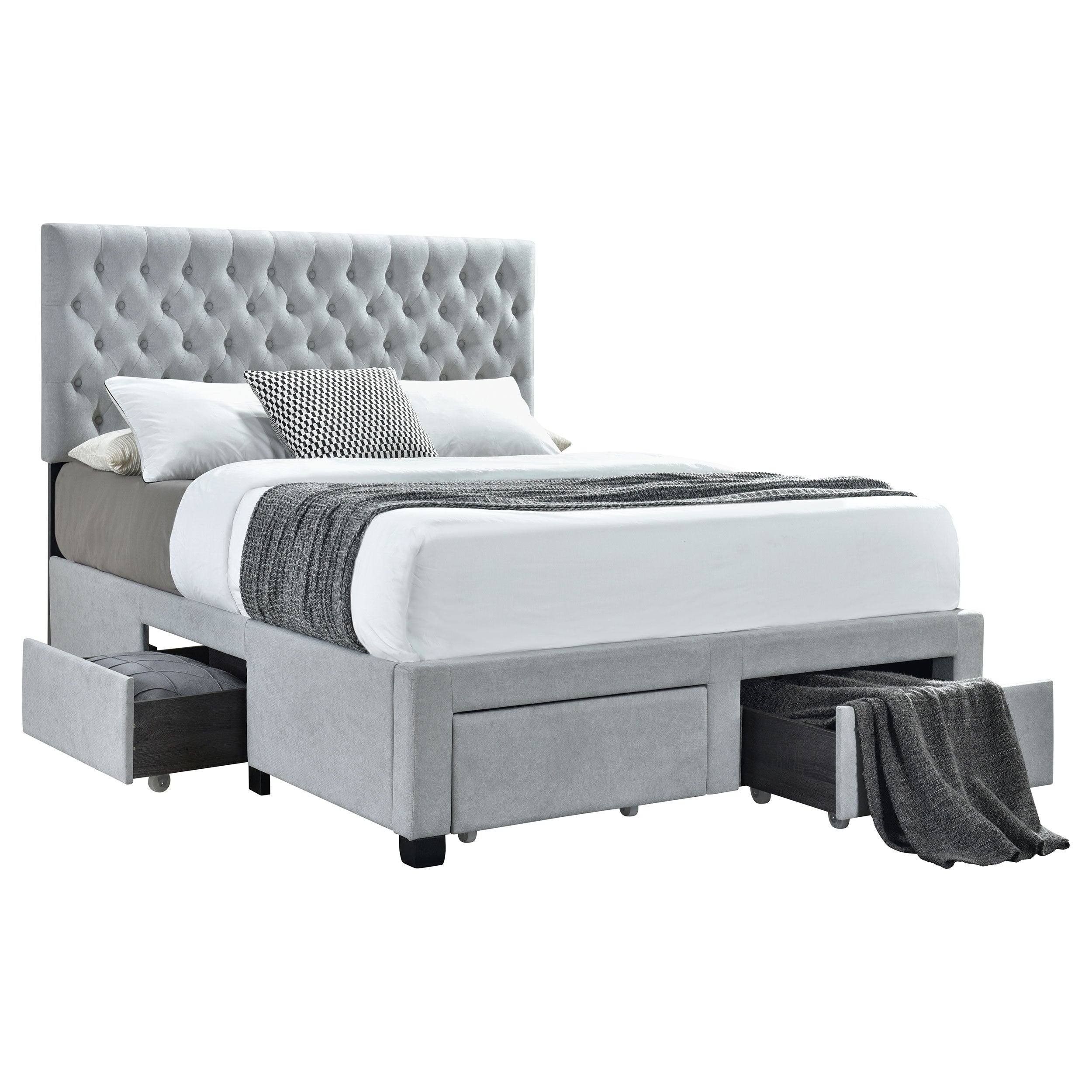 Tampa Furniture Outlet - Coaster - Soledad Upholstered Queen Storage Panel Bed Light Grey - 305878Q
