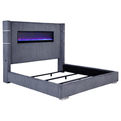 Tampa Furniture Outlet - Coaster - Tisdall Upholstered Eastern King Flame Visualizer Bed Grey - 306030KE