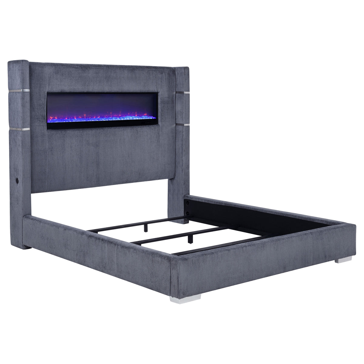 Tampa Furniture Outlet - Coaster - Tisdall Upholstered Cal King Flame Visualizer Bed Grey - 306030KW