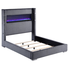 Tampa Furniture Outlet - Coaster - Tisdall Upholstered Queen Flame Visualizer Bed Grey - 306030Q