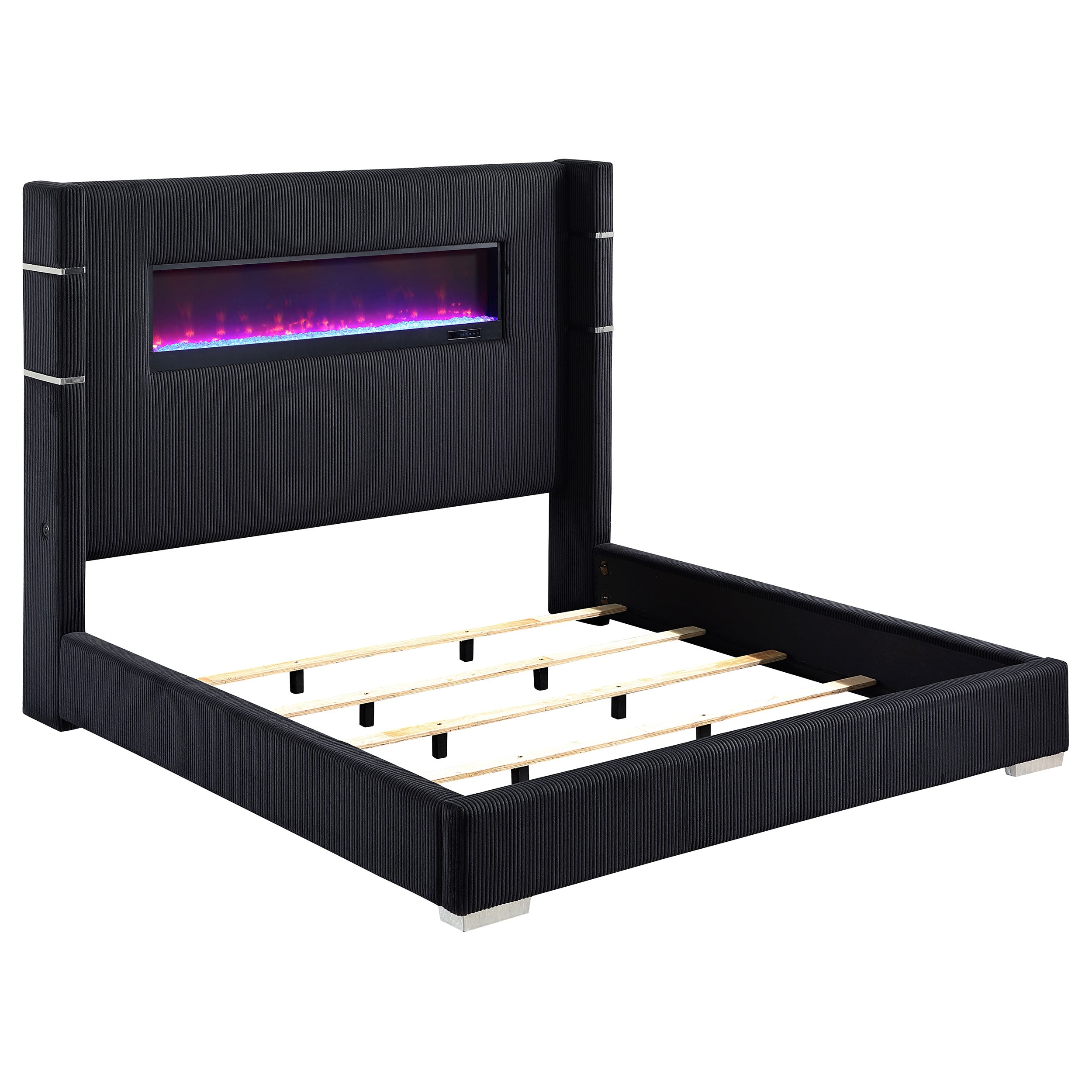 Tampa Furniture Outlet - Coaster - Tisdall Upholstered Eastern King Flame Visualizer Bed Black - 306031KE
