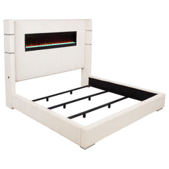 Tampa Furniture Outlet - Coaster - Tisdall Upholstered Eastern King Flame Visualizer Bed Cream - 306032KE