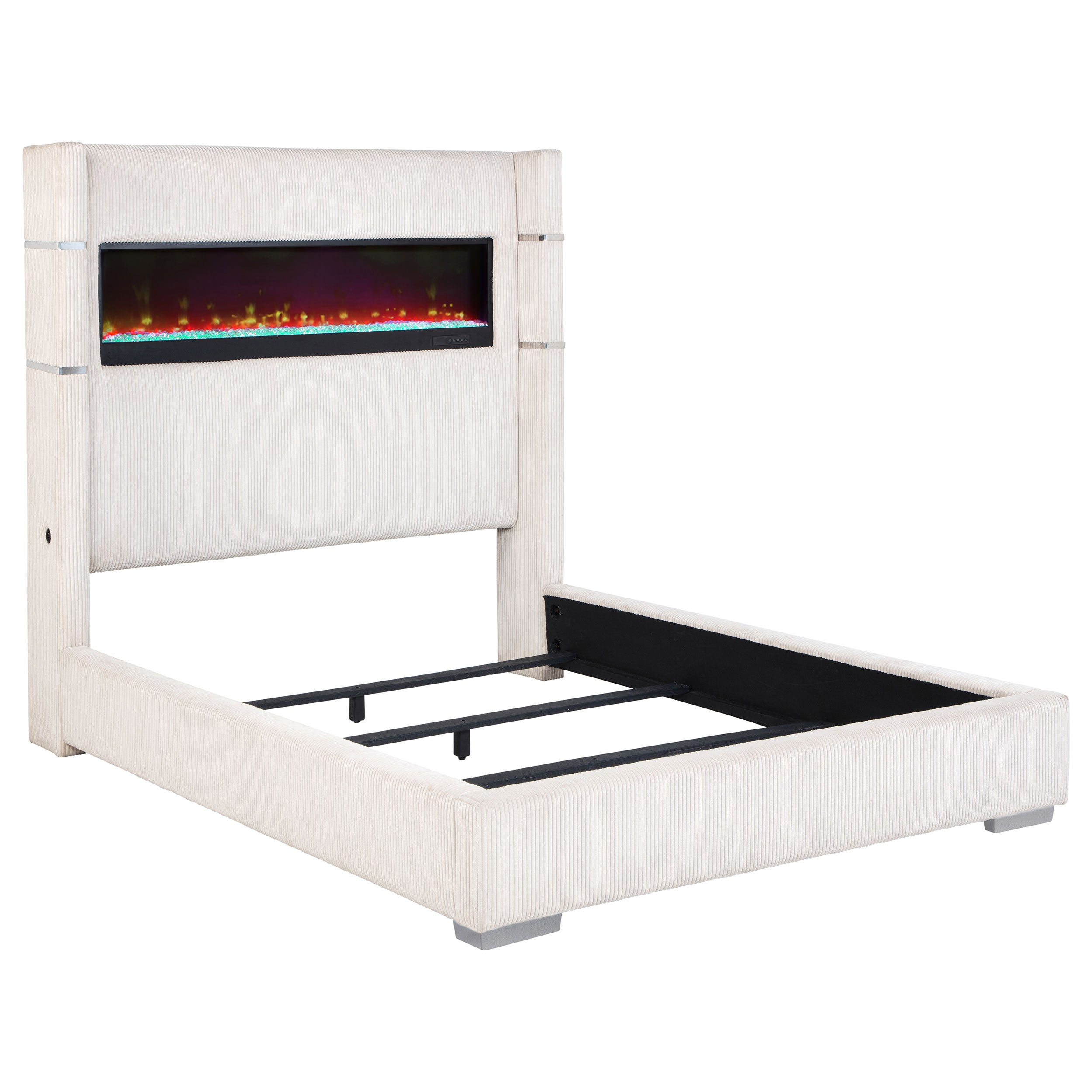 Tampa Furniture Outlet - Coaster - Tisdall Upholstered Queen Flame Visualizer Bed Cream - 306032Q