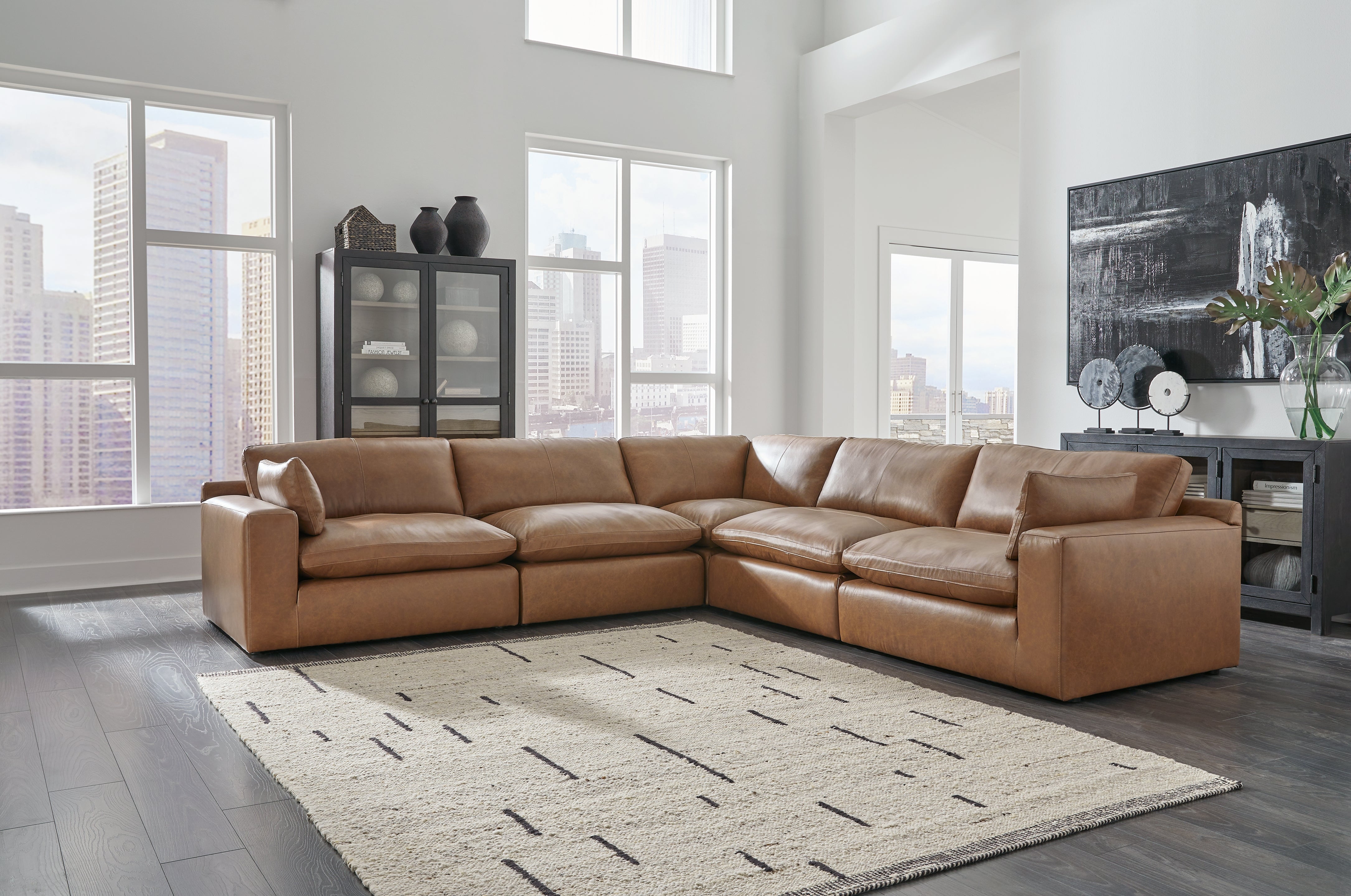 Tampa Furniture Outlet Lutz - Ashley Furniture - Emilia Sectional - RAF 5-Piece Sectional / Caramel - 30901S4