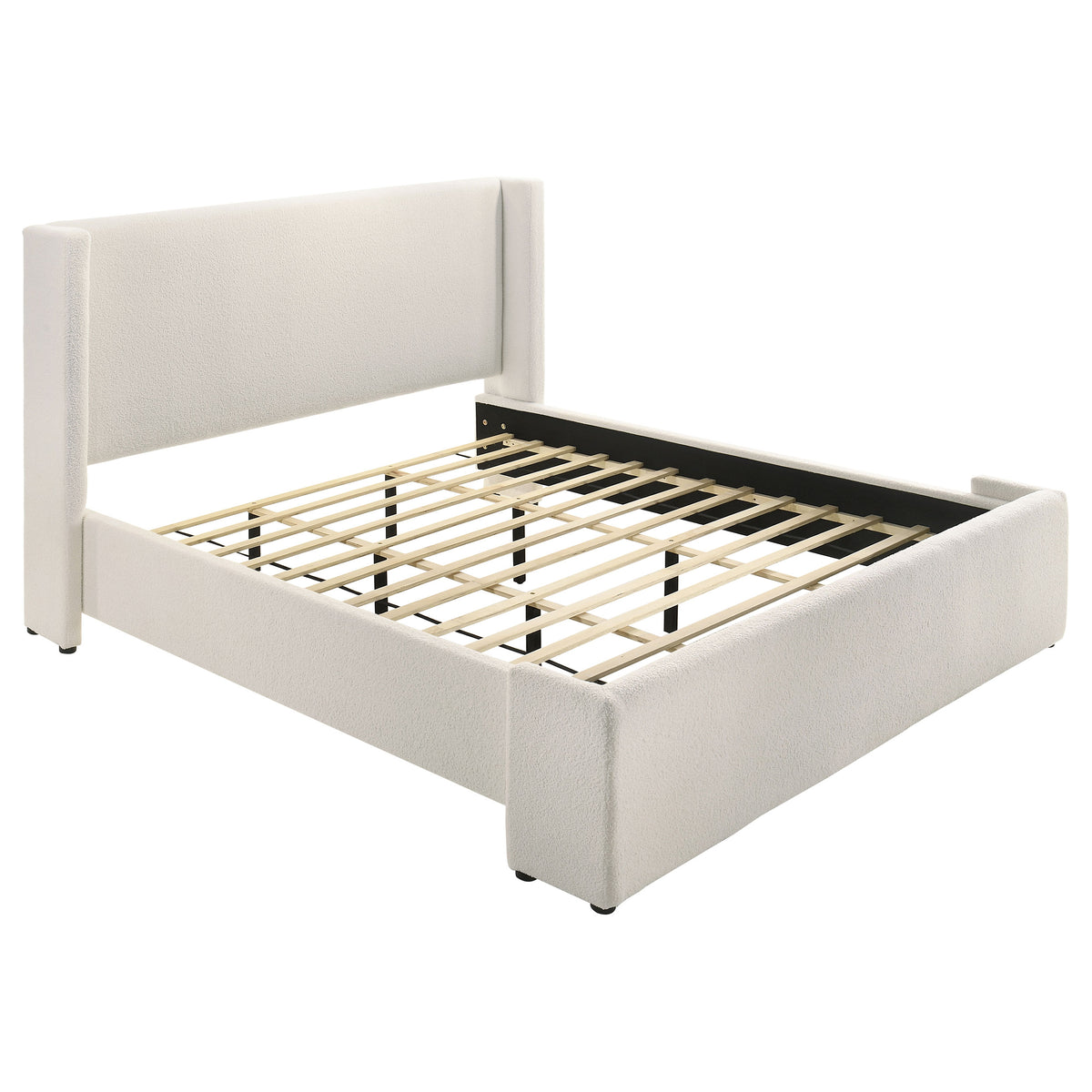 Tampa Furniture Outlet - Coaster - Alamosa Boucle Upholstered Eastern King Platform Bed White  - 310078KE