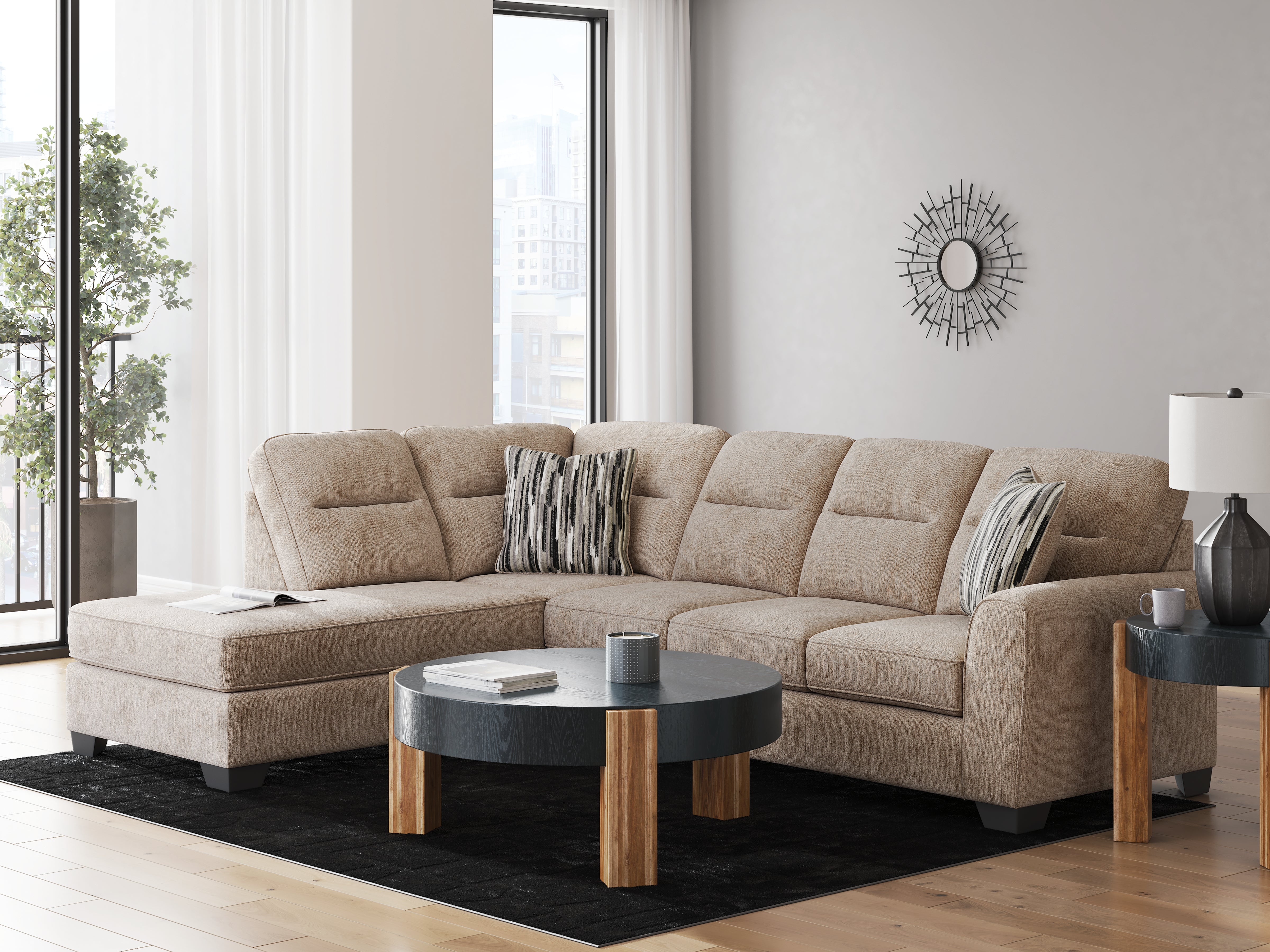 Tampa Furniture Outlet Lutz - Ashley Furniture - Olten Sectional - RAF 2-Piece Sectional with Chaise / Mocha - 31304S1