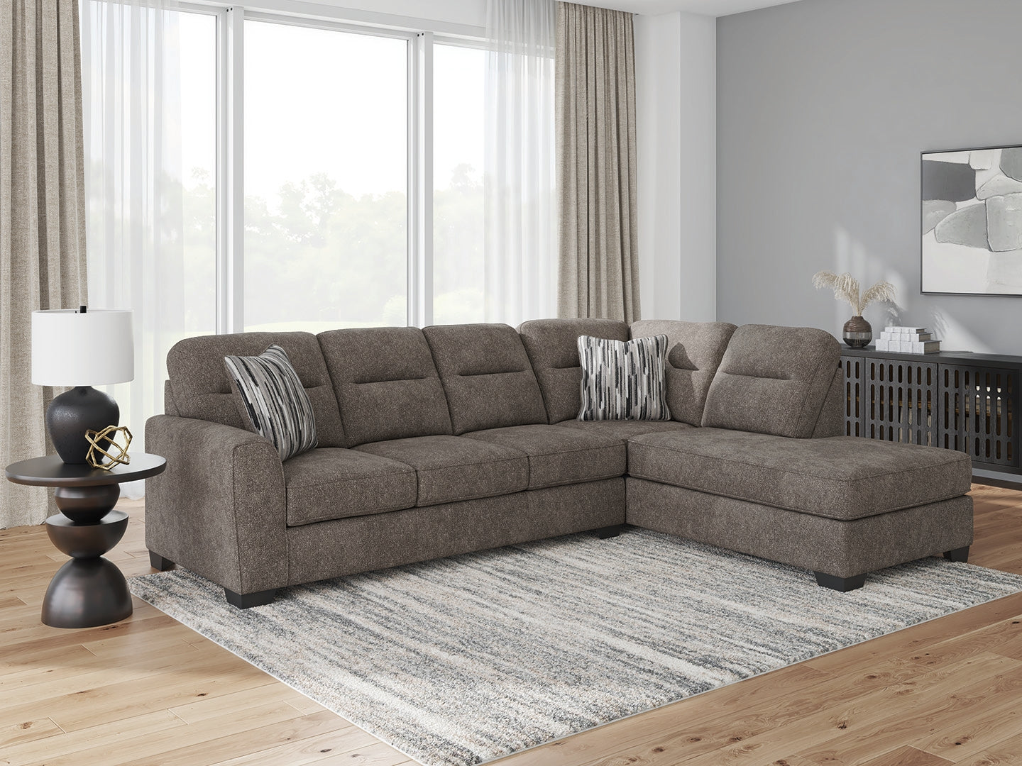 Tampa Furniture Outlet Lutz - Ashley Furniture - Olten Sectional - RAF 2-Piece Sectional with Chaise / Graphite - 31305S1