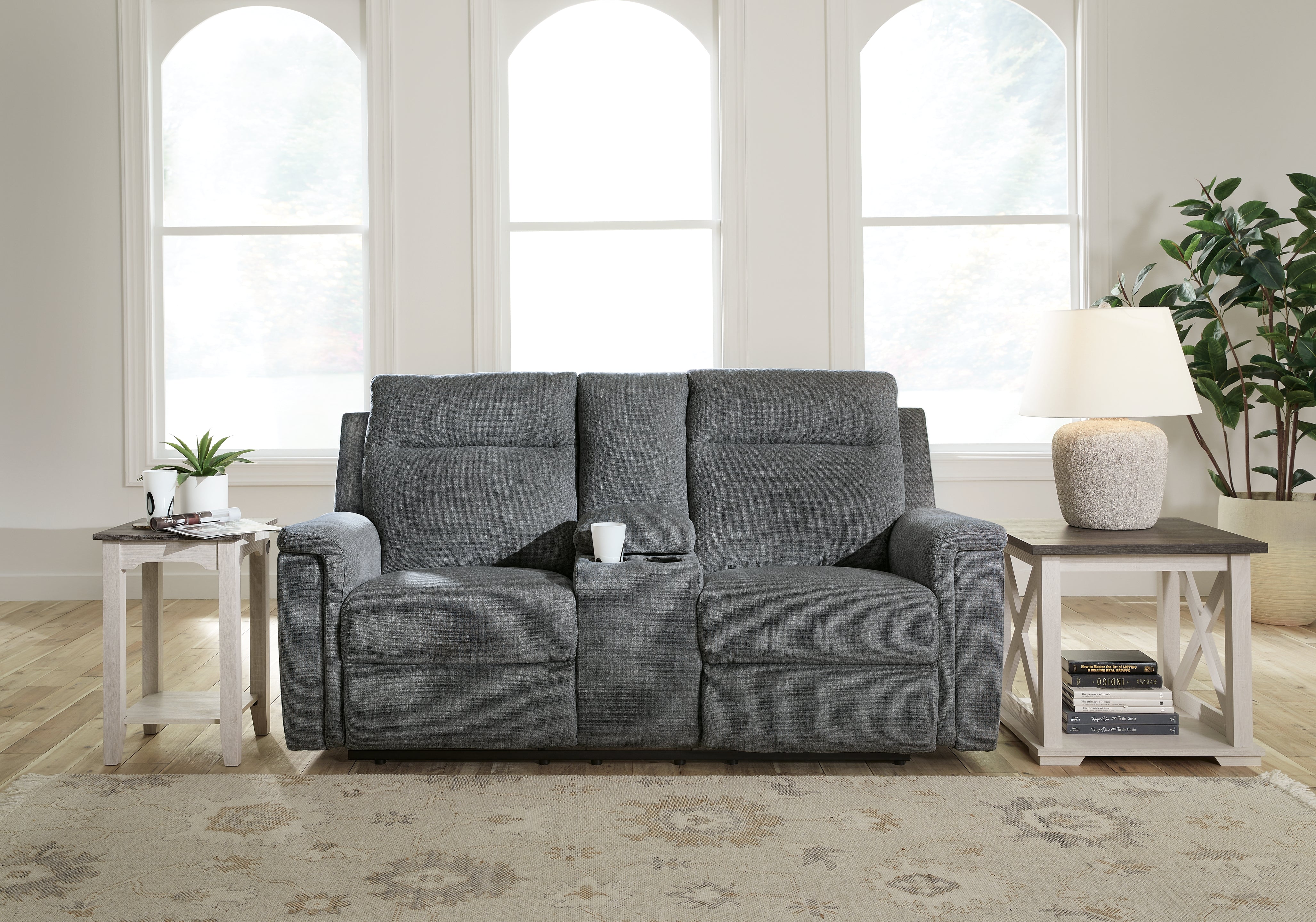 Tampa Furniture Outlet Lutz - Ashley Furniture - Barnsana Living Room - DBL REC PWR Loveseat w/Console / Gravel - 3320296