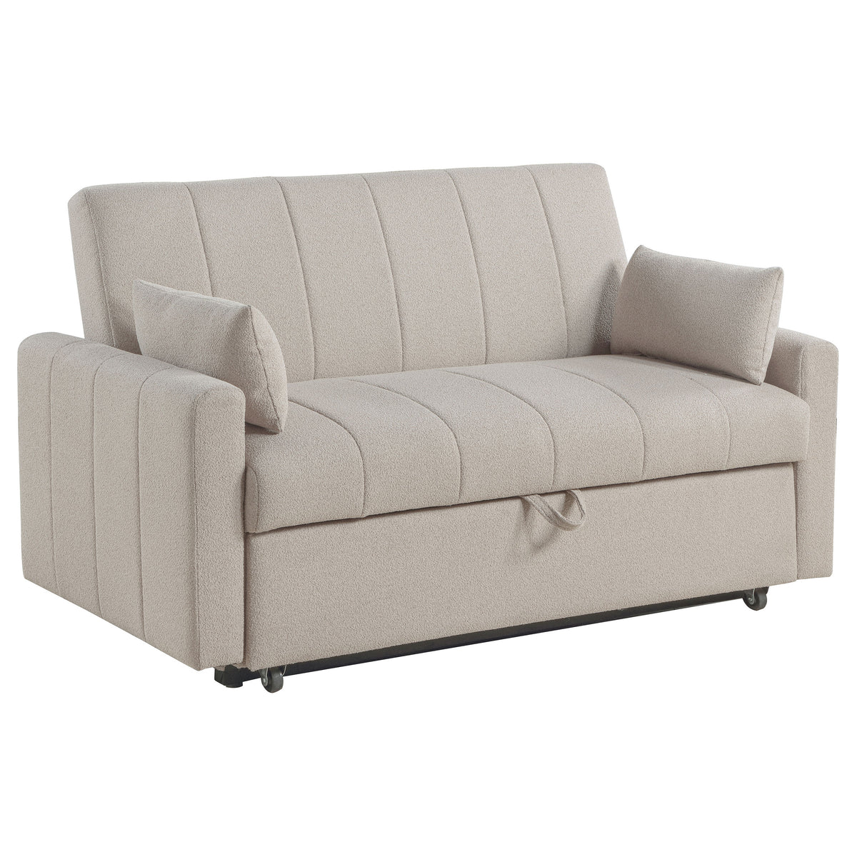 Tampa Furniture Outlet - Coaster - Portland Boucle Upholstered Sleeper Sofa Bed Latte - 350142
