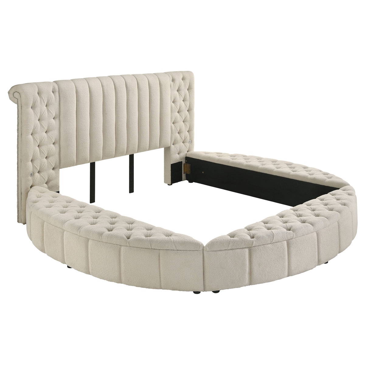 Tampa Furniture Outlet - Coaster - Sonya Upholstered Eastern King Round Storage Bed Ivory - 360111KE